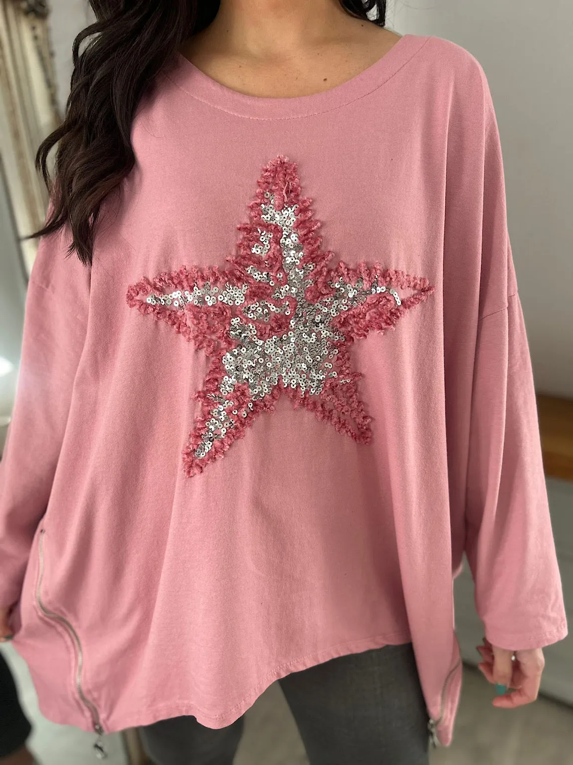 Rose Zip Detailed Star Sweat Top Sally