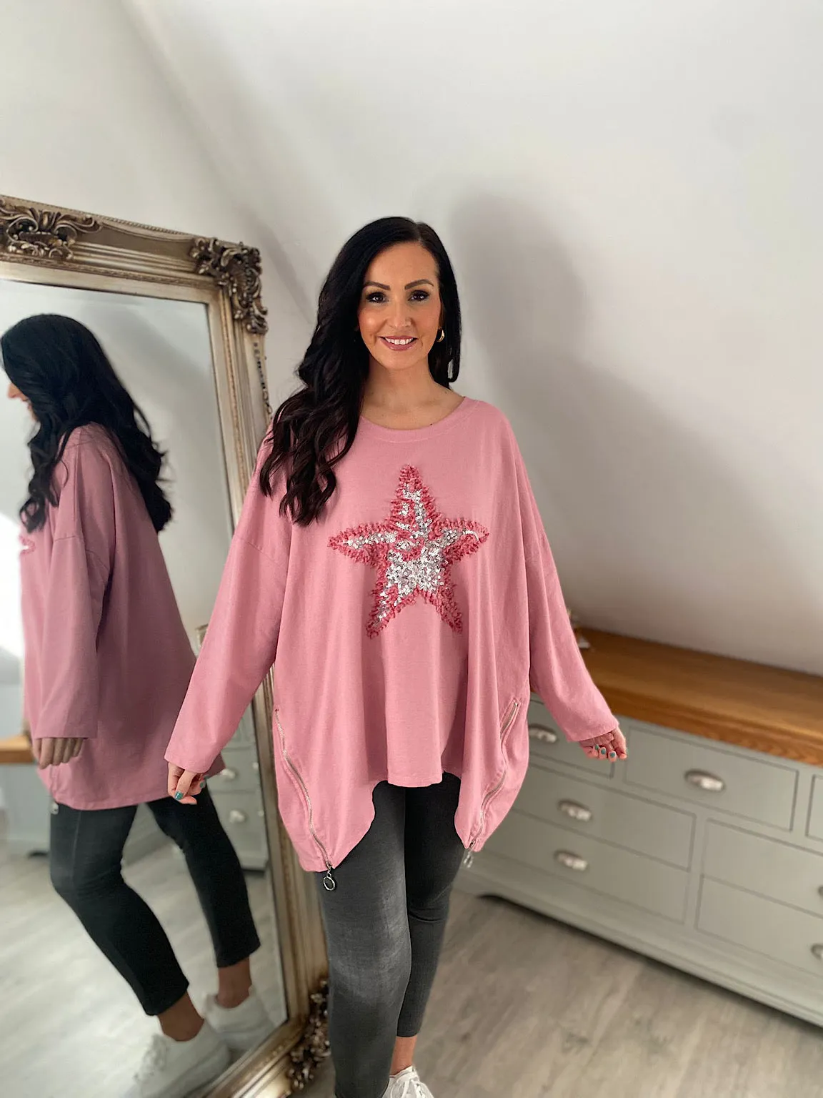 Rose Zip Detailed Star Sweat Top Sally