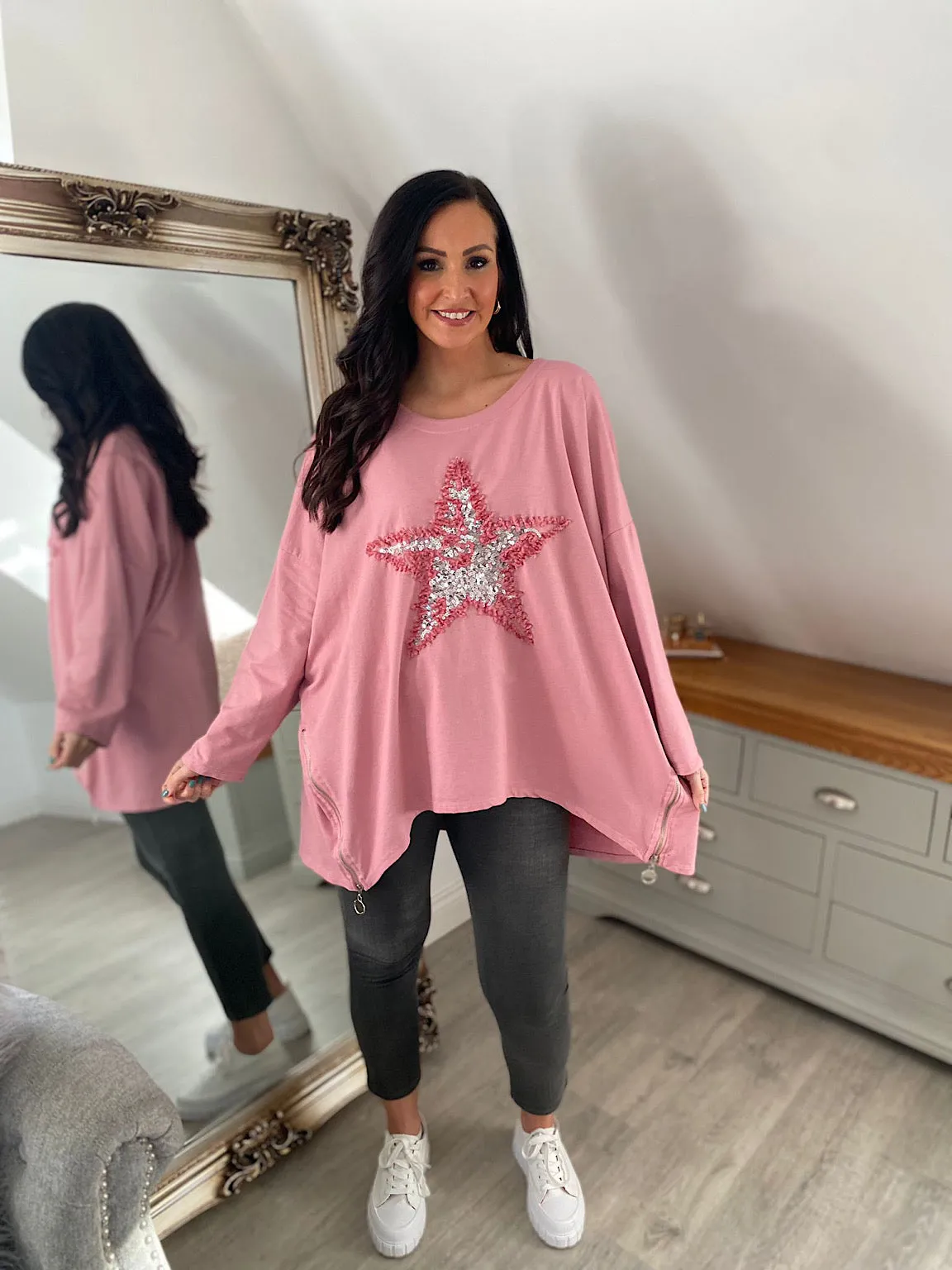 Rose Zip Detailed Star Sweat Top Sally