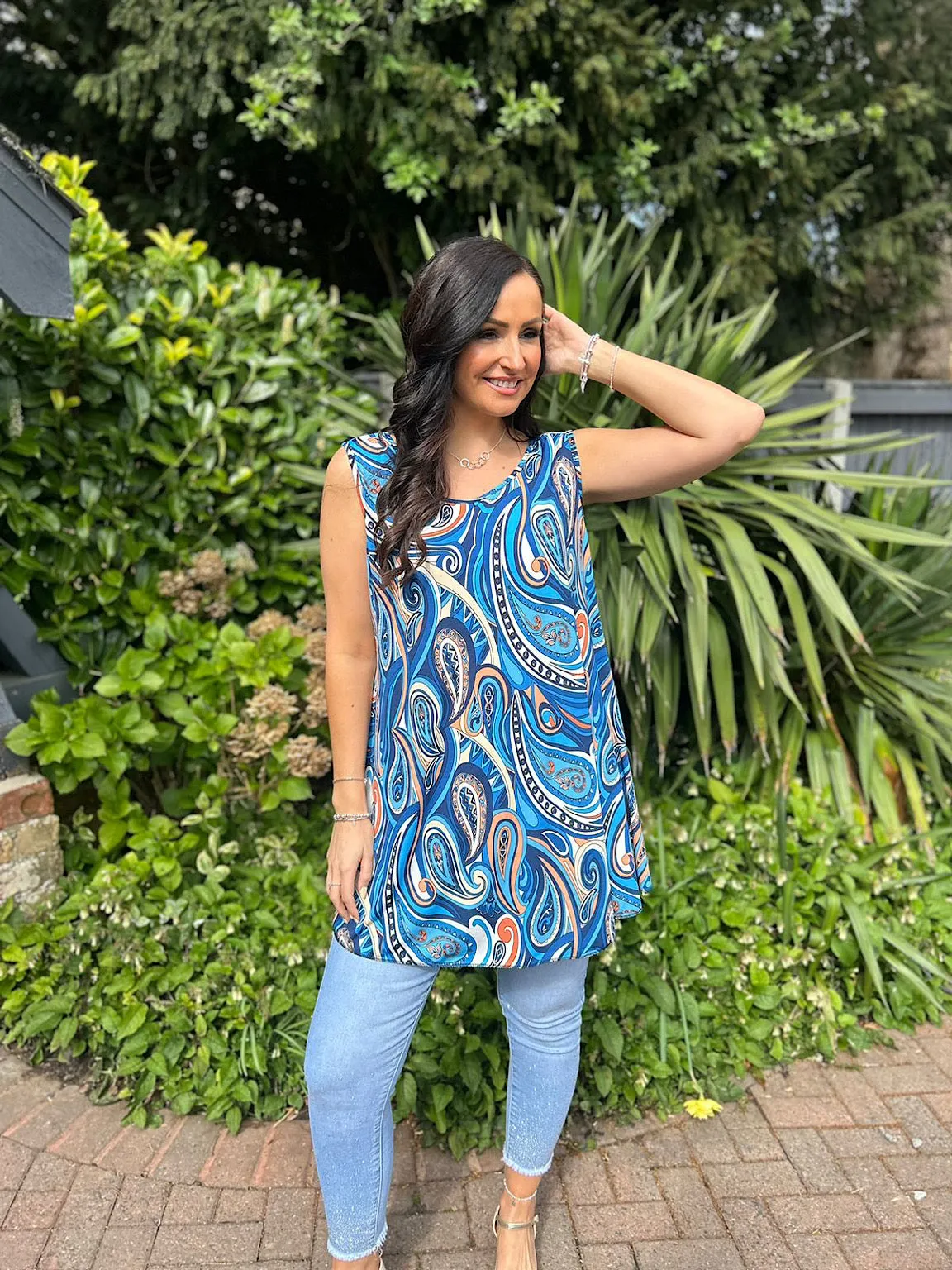 Royal Blue Paisley Pattern Vest Top Leah