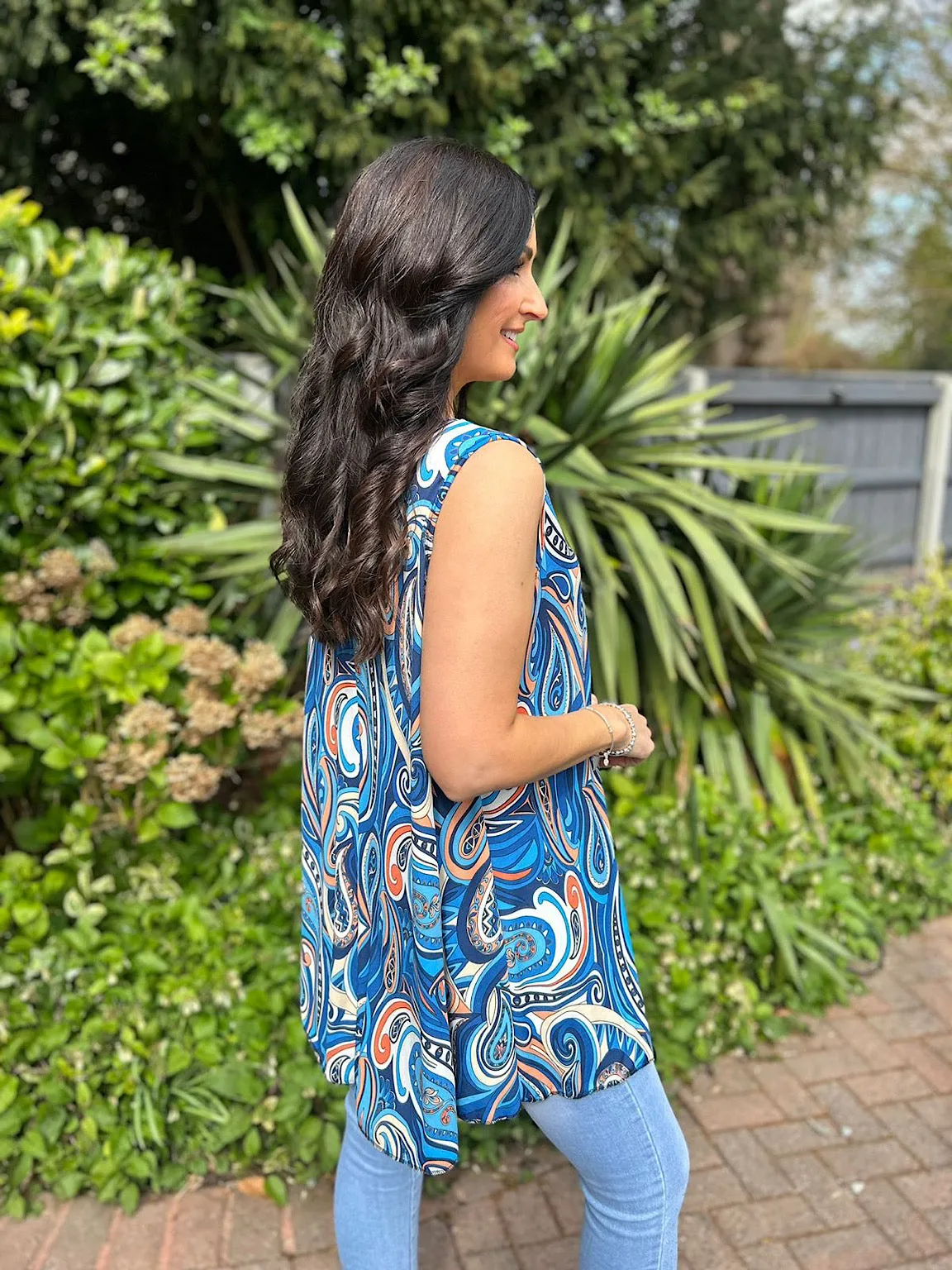 Royal Blue Paisley Pattern Vest Top Leah