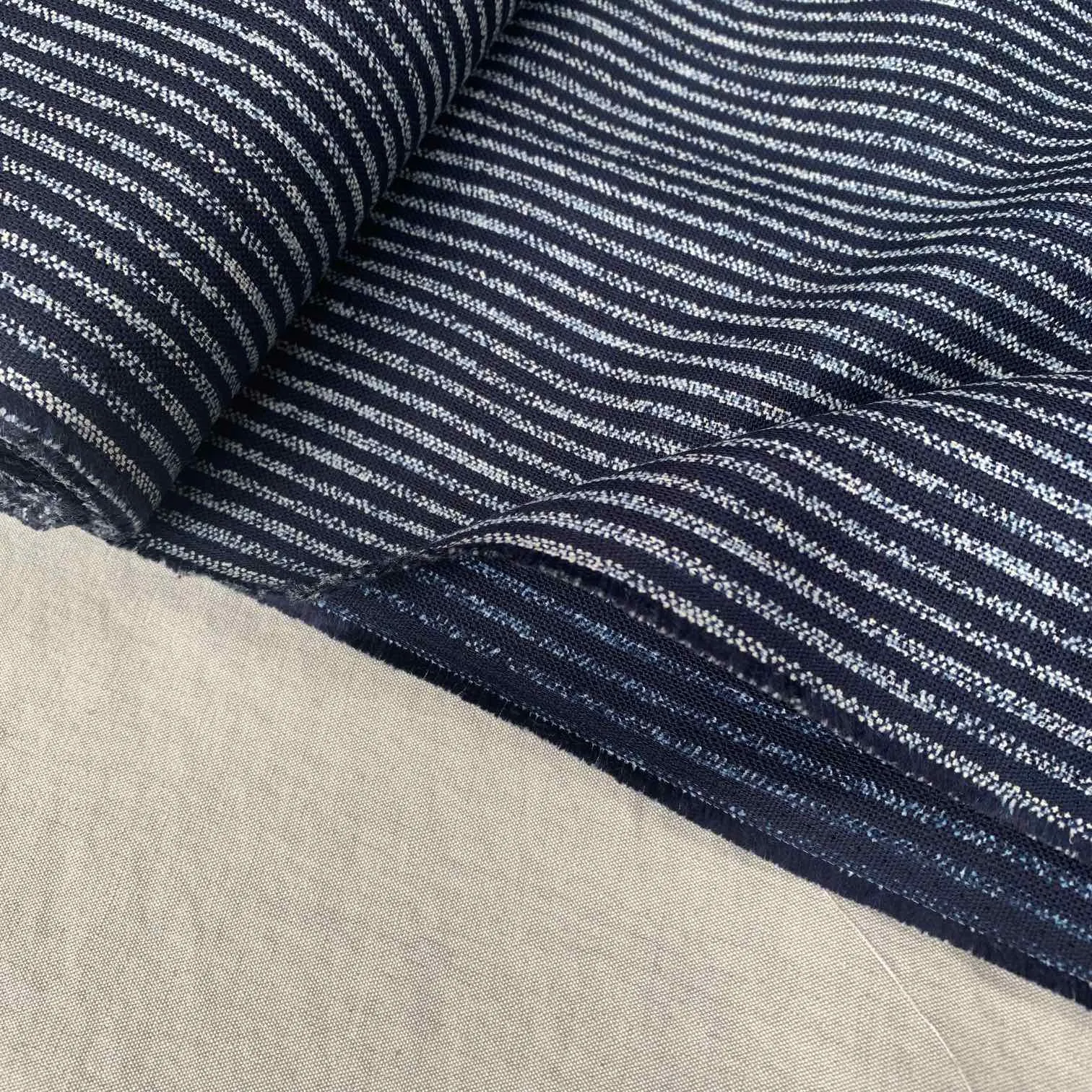 SEVENBERRY  Rustic Indigo Cotton Fabric  Broken Lines