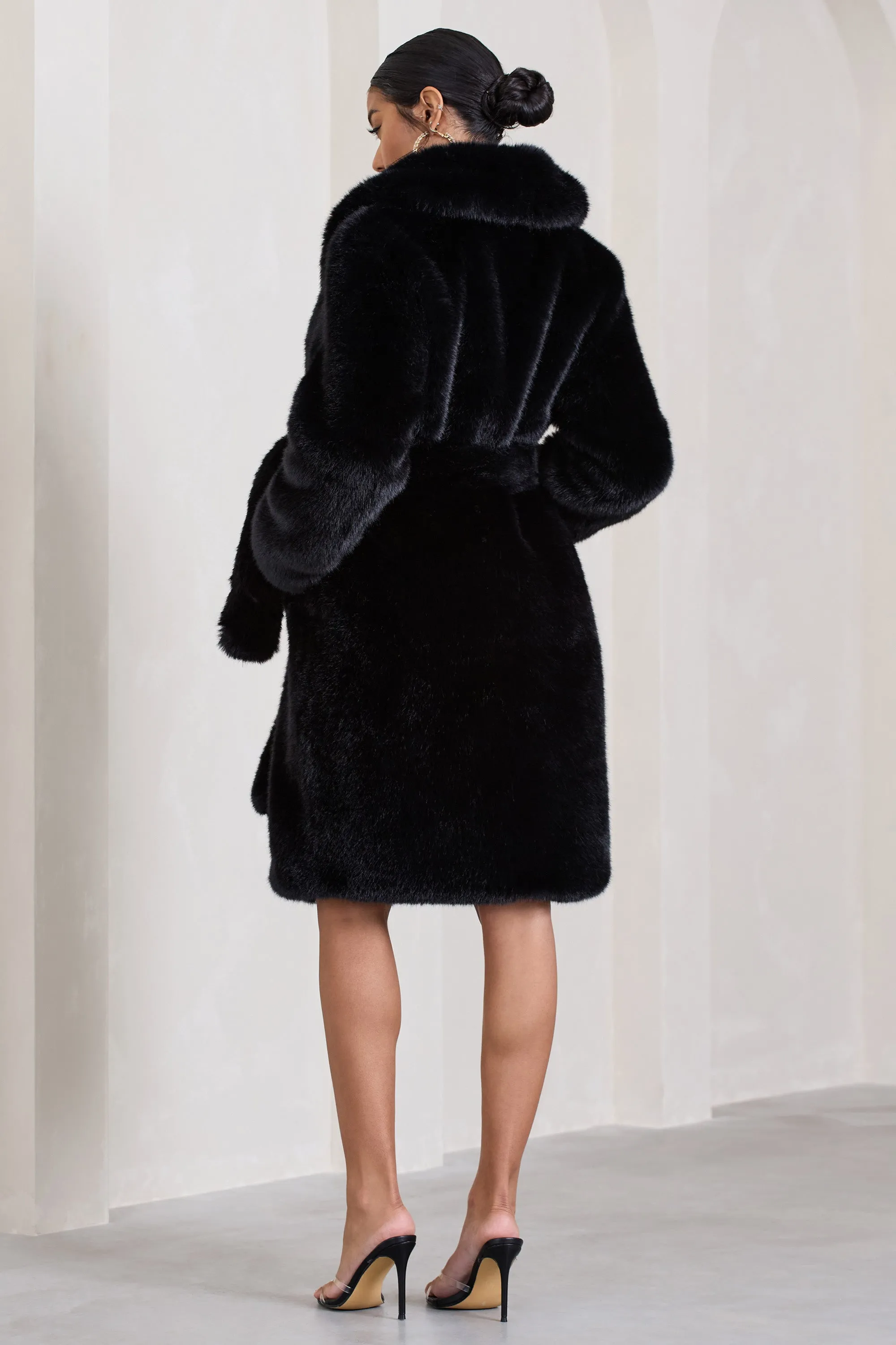 Slopeside | Black Long Belted Faux Fur Coat