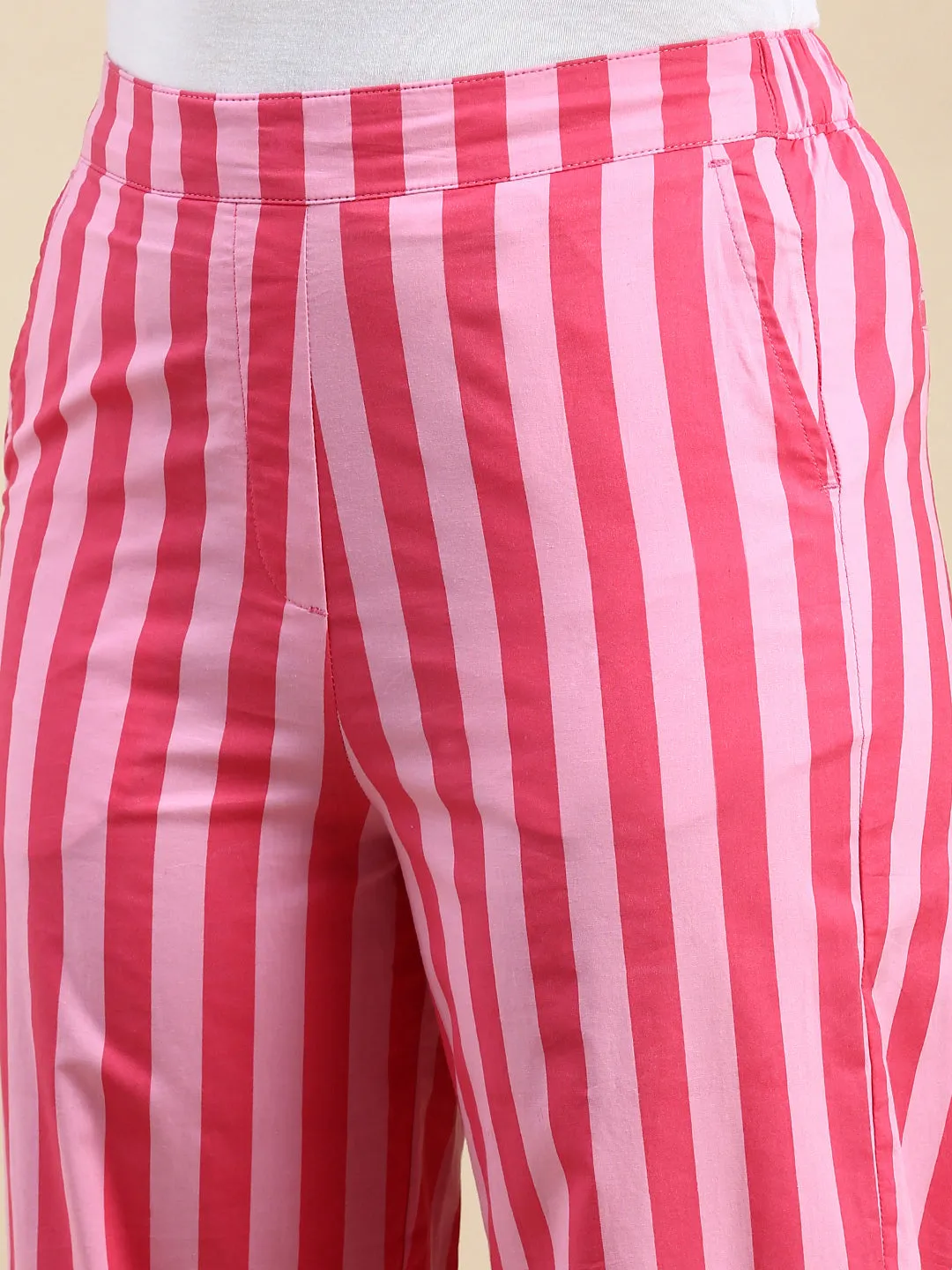 Stripped Joggers-Pink