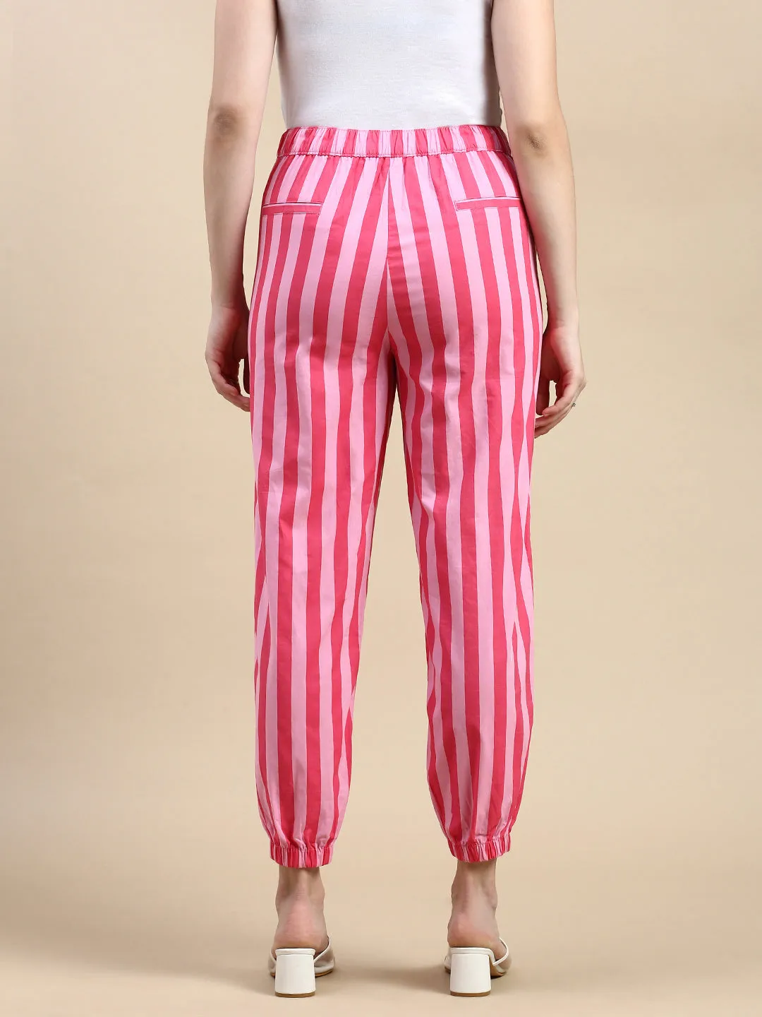 Stripped Joggers-Pink