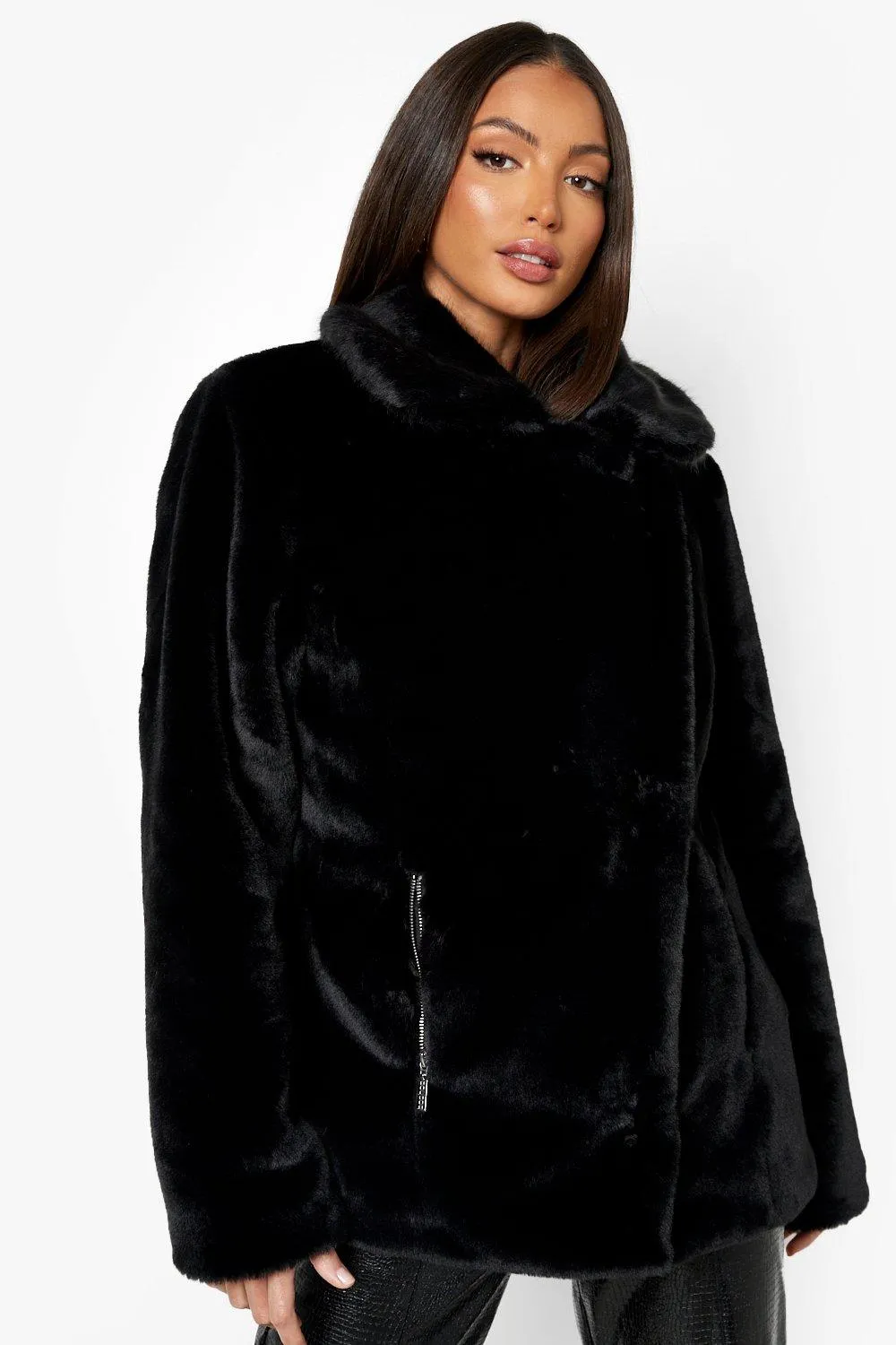 Tall Luxe Faux Fur Aviator Coat