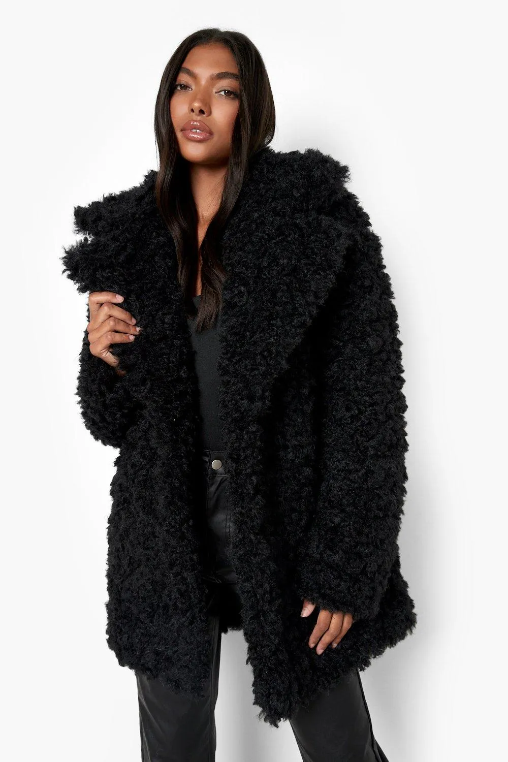 Tall Teddy Faux Fur Collared Coat