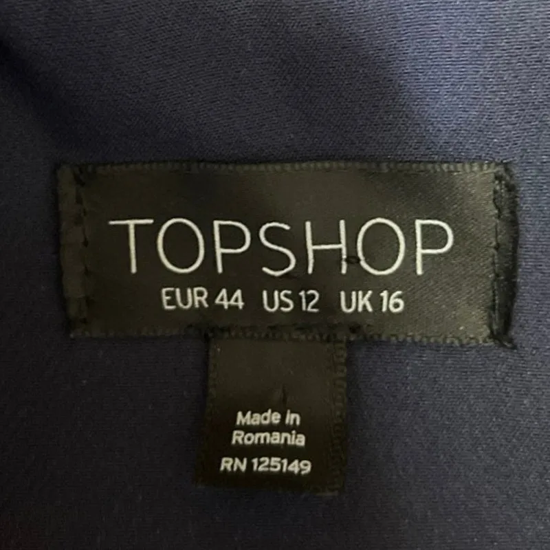 Topshop Navy Blue Zip Up Collar Long Sleeve Flap Pockets Stitch Coat Jacket 12