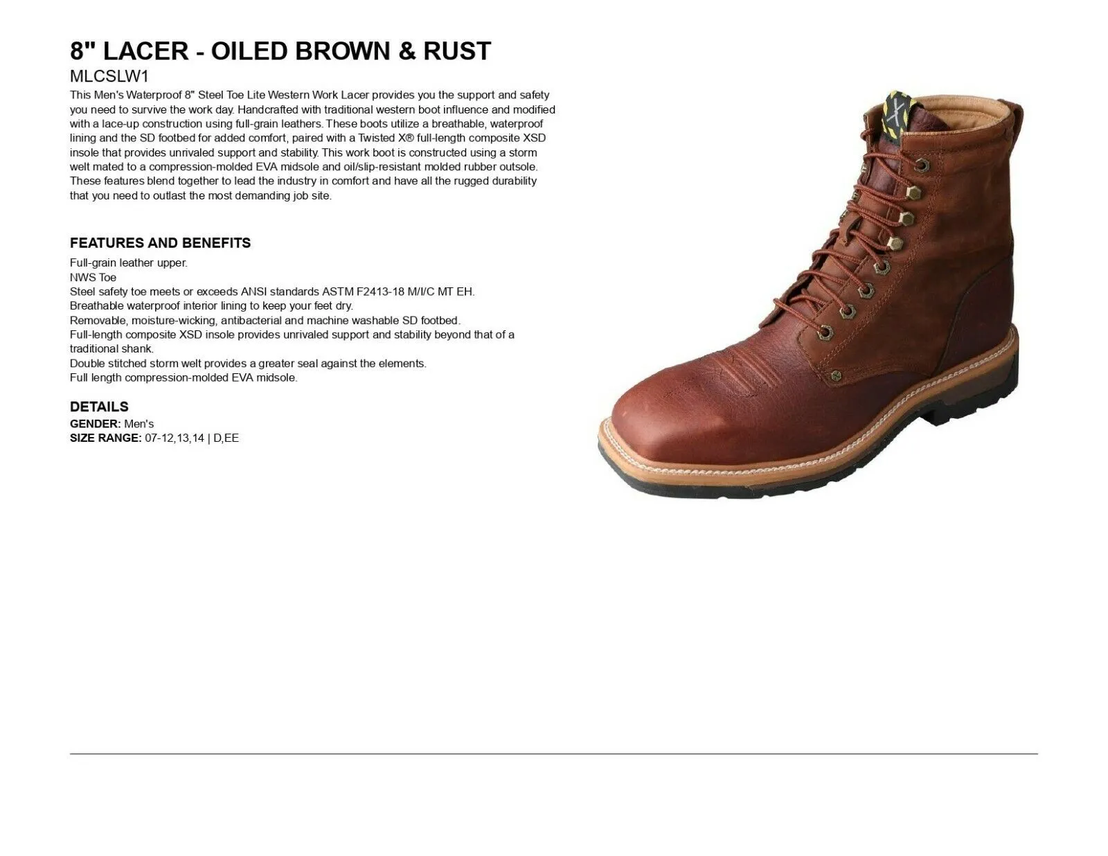 Twisted X Lacer Work Boots  8