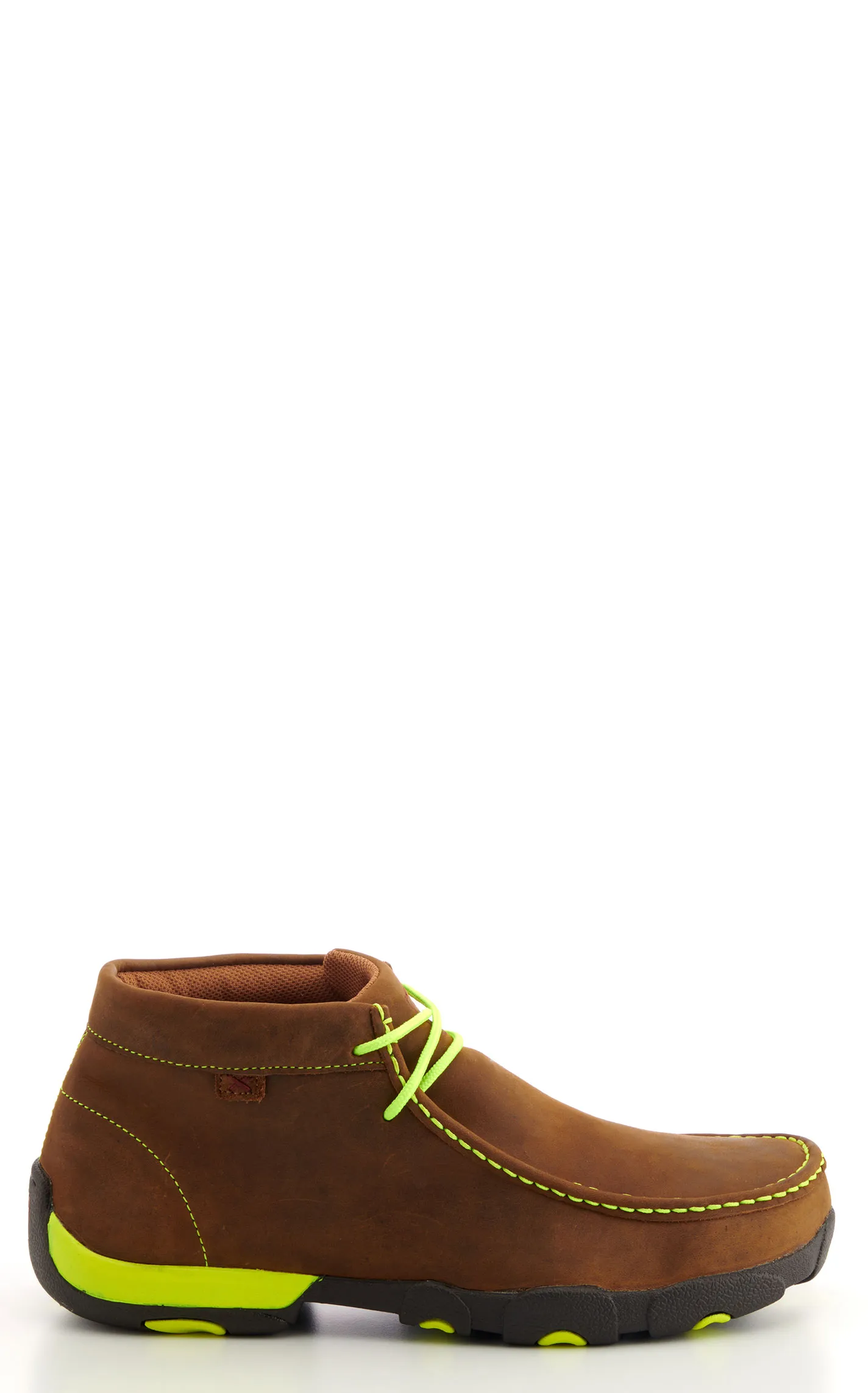 Twisted X Men's Distressed Brown with Neon Yellow Laces Chukka Driving Moc Steel Toe Work Shoe