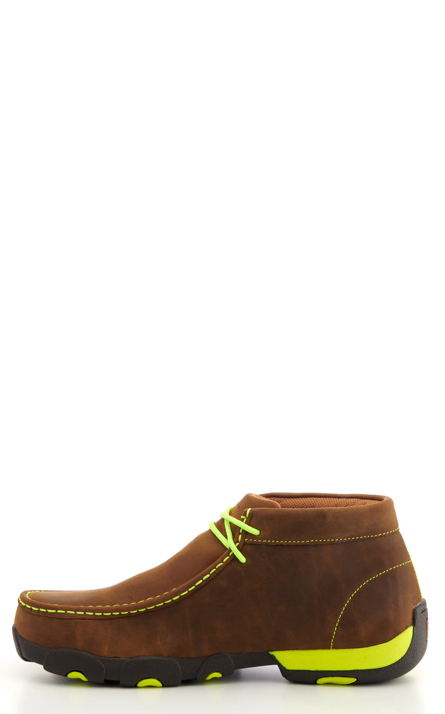 Twisted X Men's Distressed Brown with Neon Yellow Laces Chukka Driving Moc Steel Toe Work Shoe