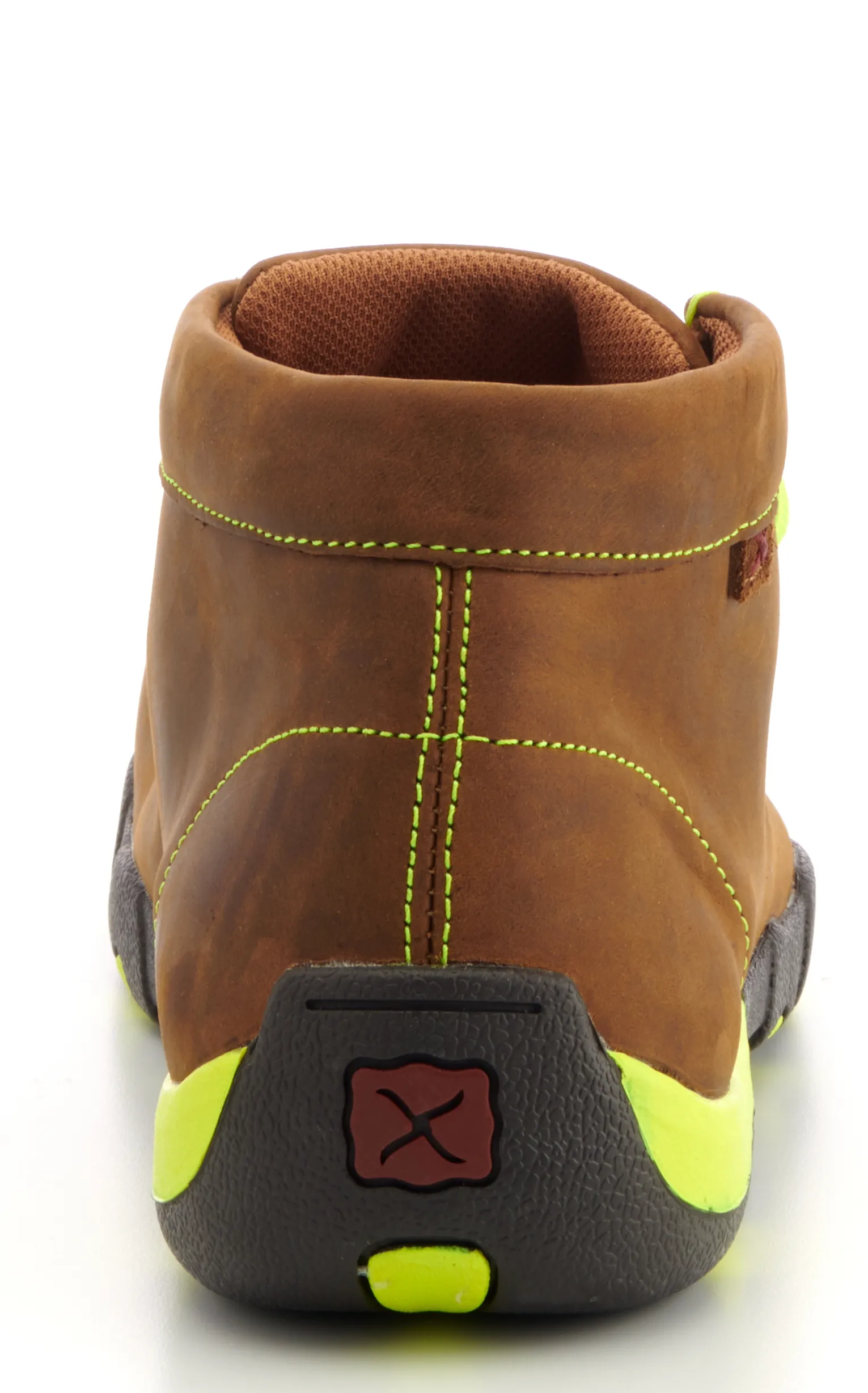 Twisted X Men's Distressed Brown with Neon Yellow Laces Chukka Driving Moc Steel Toe Work Shoe