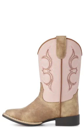 Twister Girls Posy Light Pink and Tan Wide Square Toe Cowboy Boots