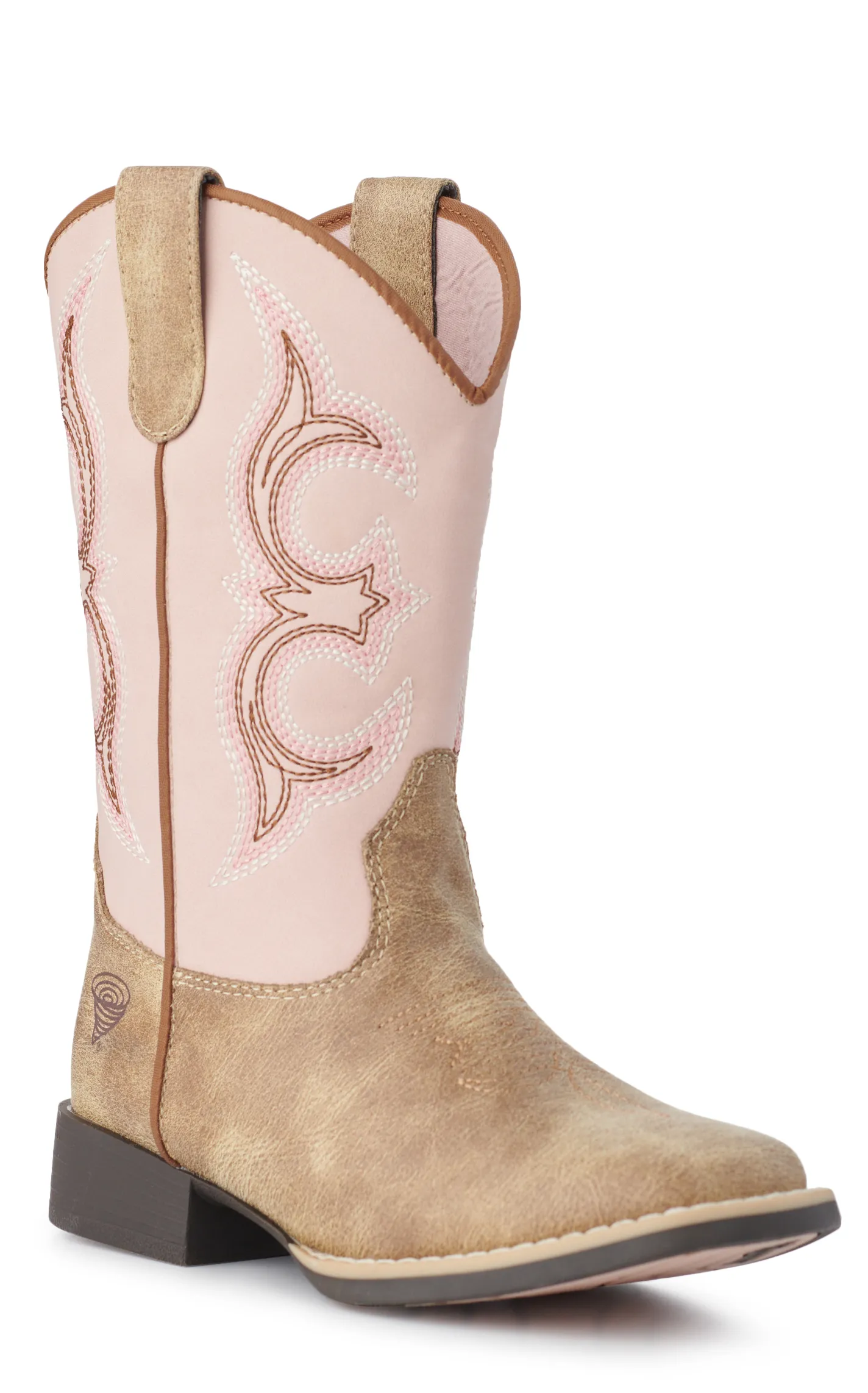 Twister Girls Posy Light Pink and Tan Wide Square Toe Cowboy Boots