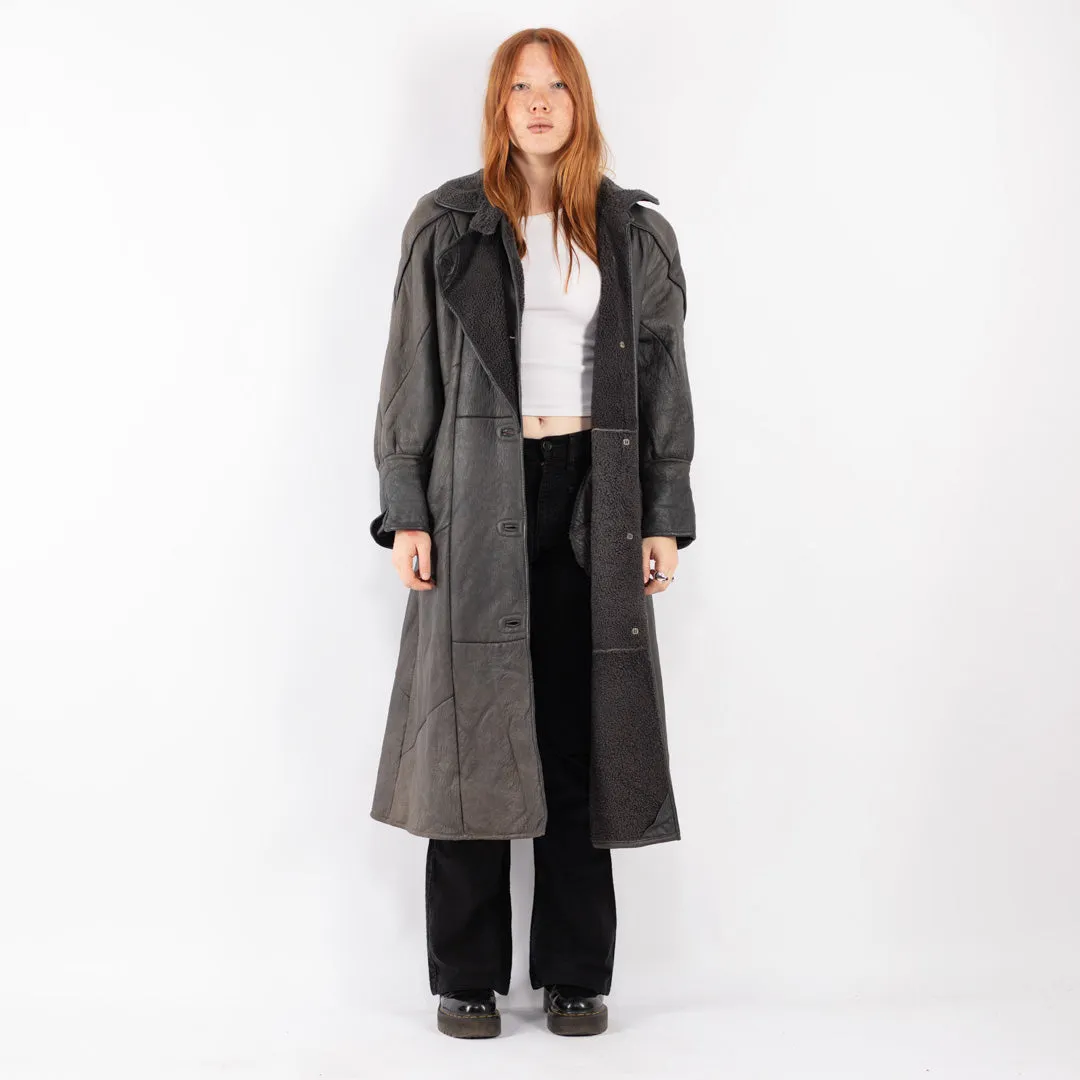 Vintage 80's Women Sheepskin Coat in Gray