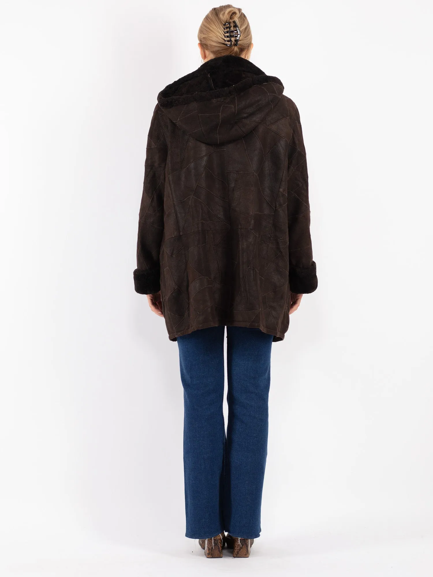 Vintage 90's Women Hide Society Sheepskin Coat in Brown