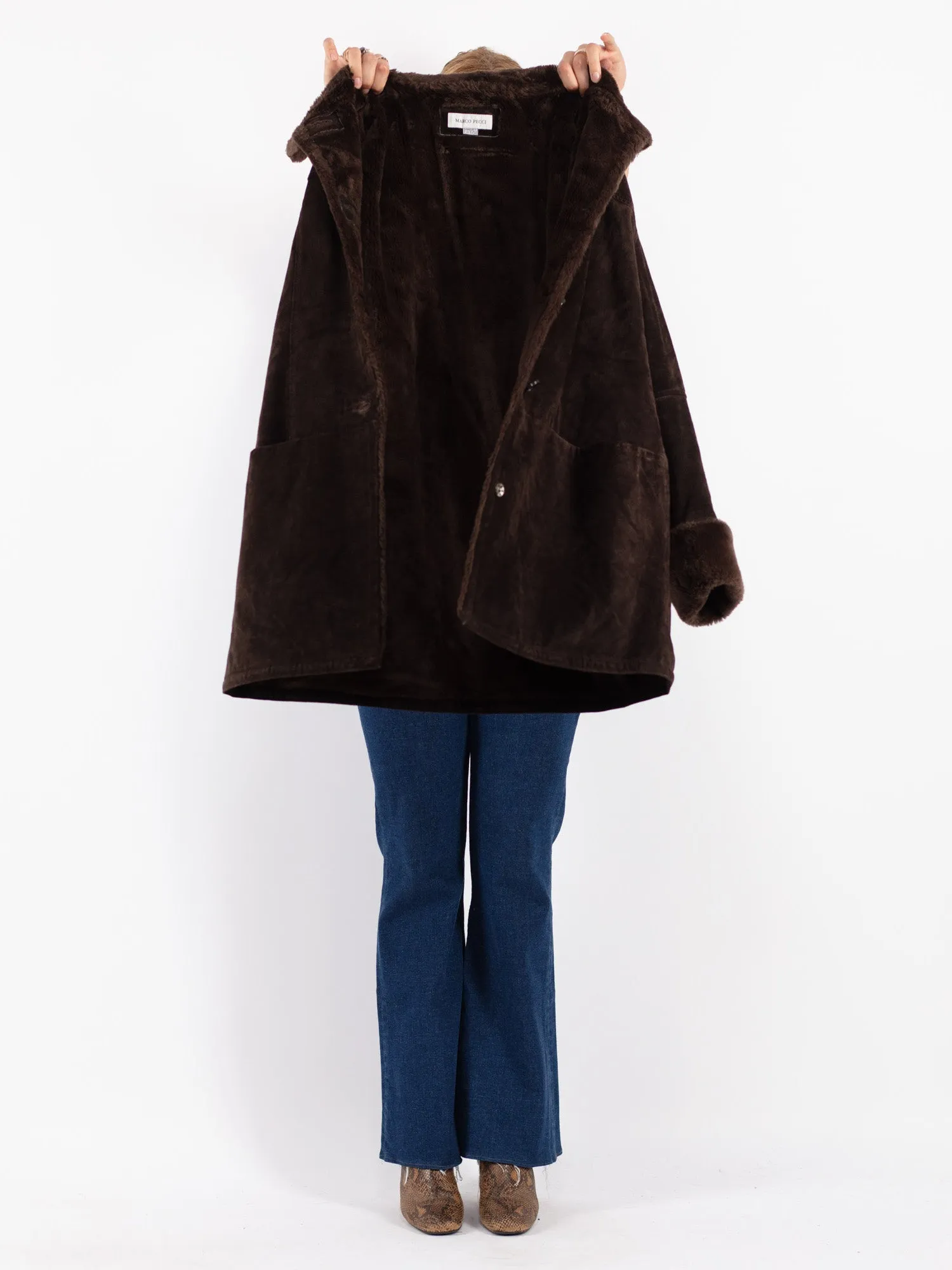 Vintage 90's Women Suede Sherpa Coat in Brown