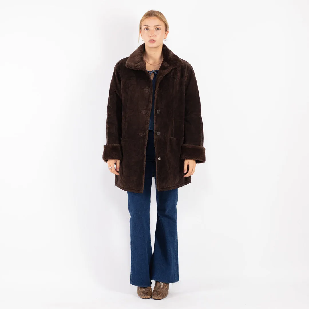 Vintage 90's Women Suede Sherpa Coat in Brown