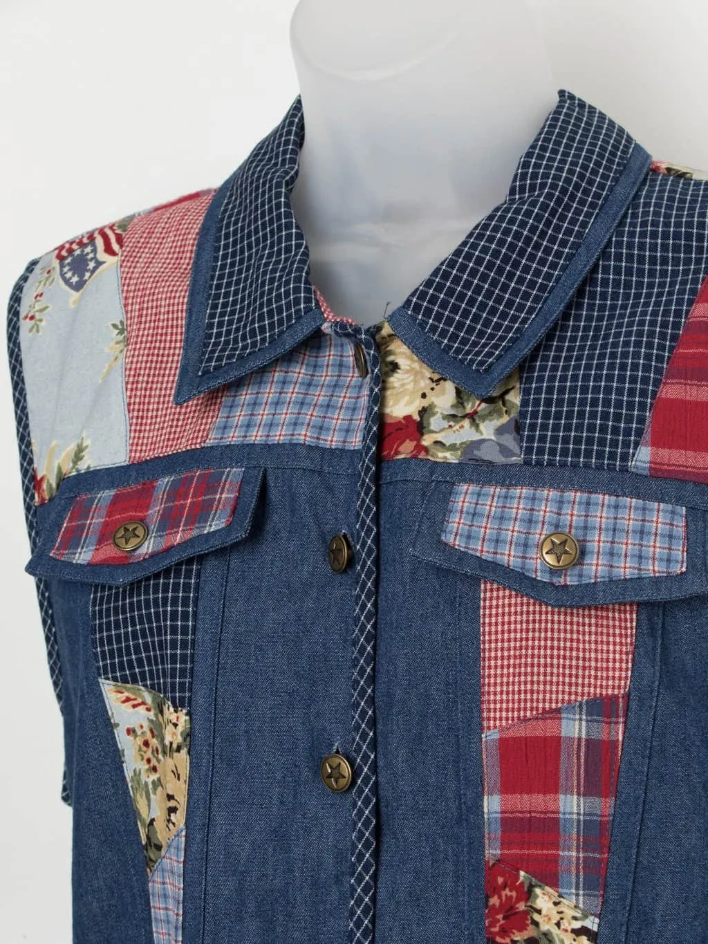 Vintage denim vest top with patchwork pattern – Large