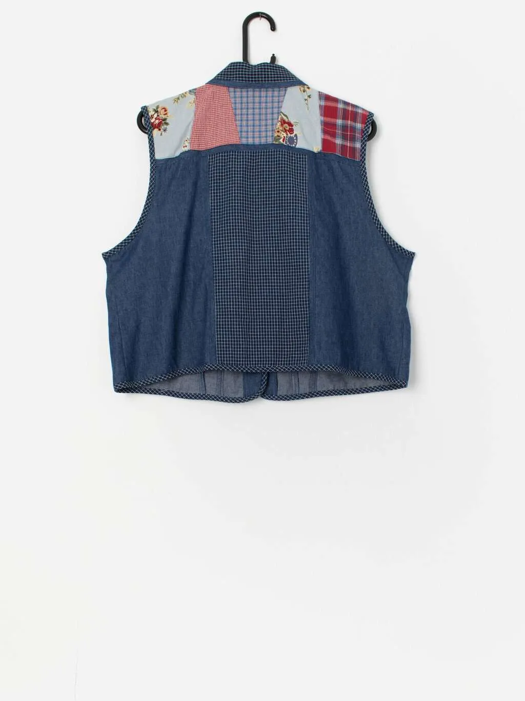 Vintage denim vest top with patchwork pattern – Large