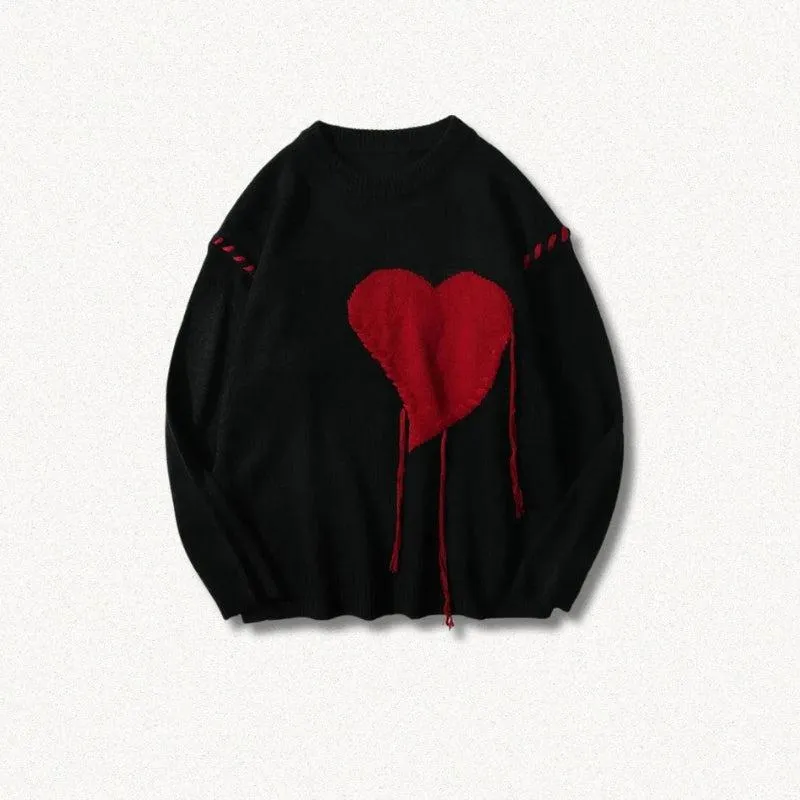 Weirdcore Heart Embroidered Sweater