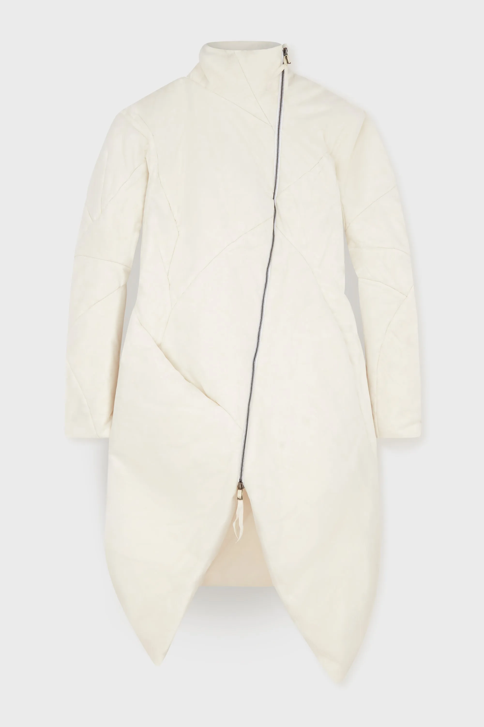 White Distortion Curved Down Coat