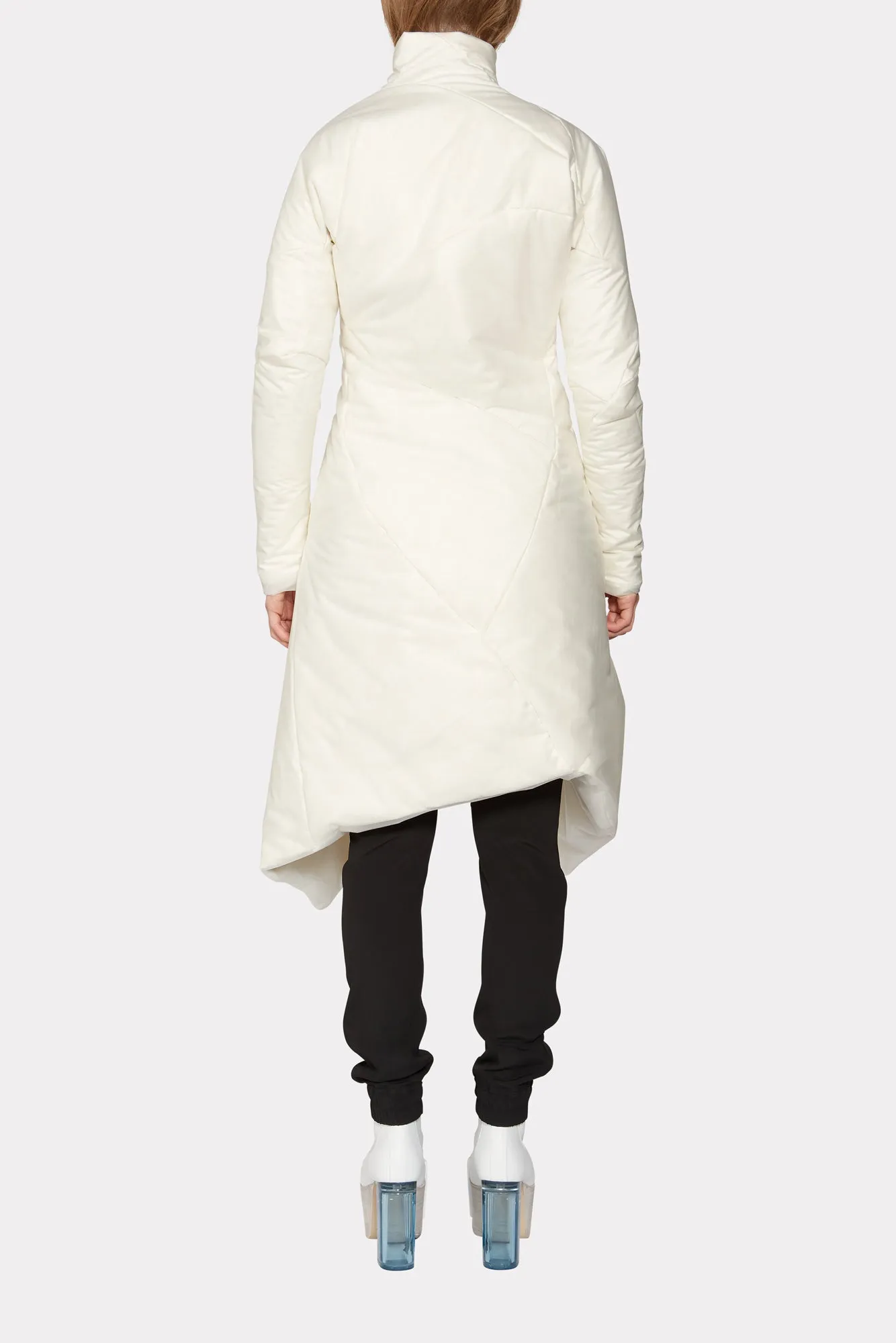 White Distortion Curved Down Coat