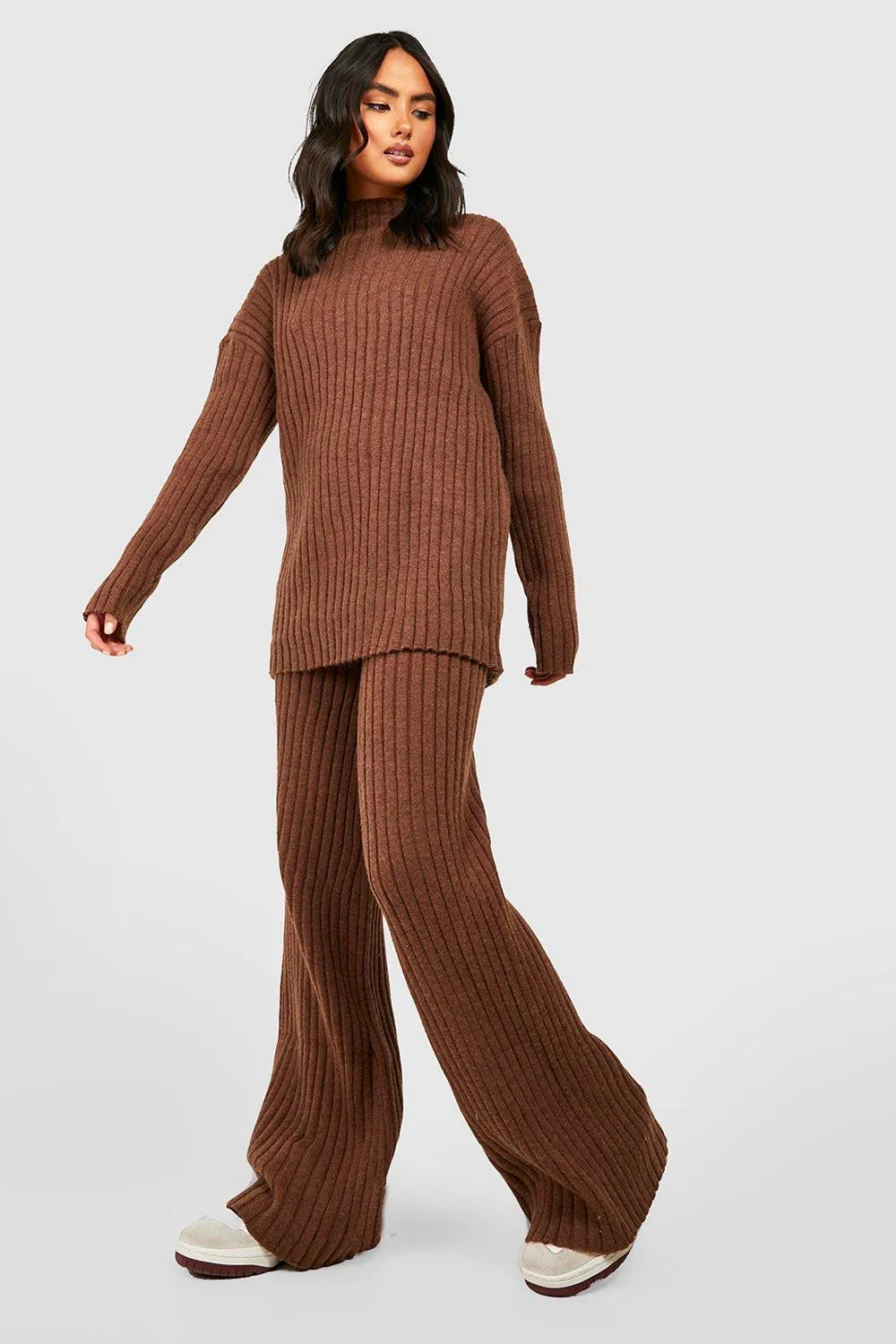 Wide Rib Knitted Sweater & Pants Two-Piece