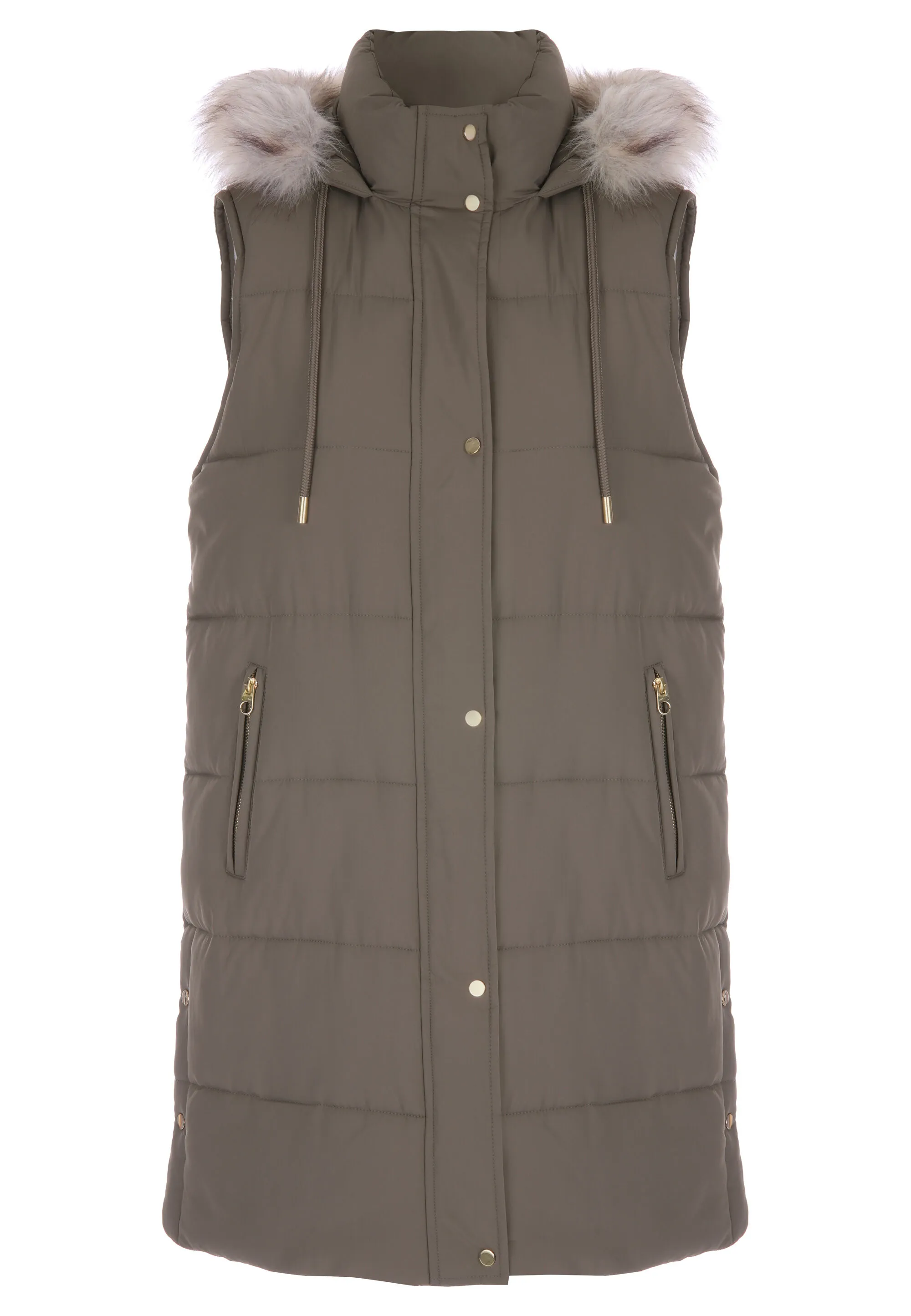 Womens Khaki Padded Hooded Gilet Jacket