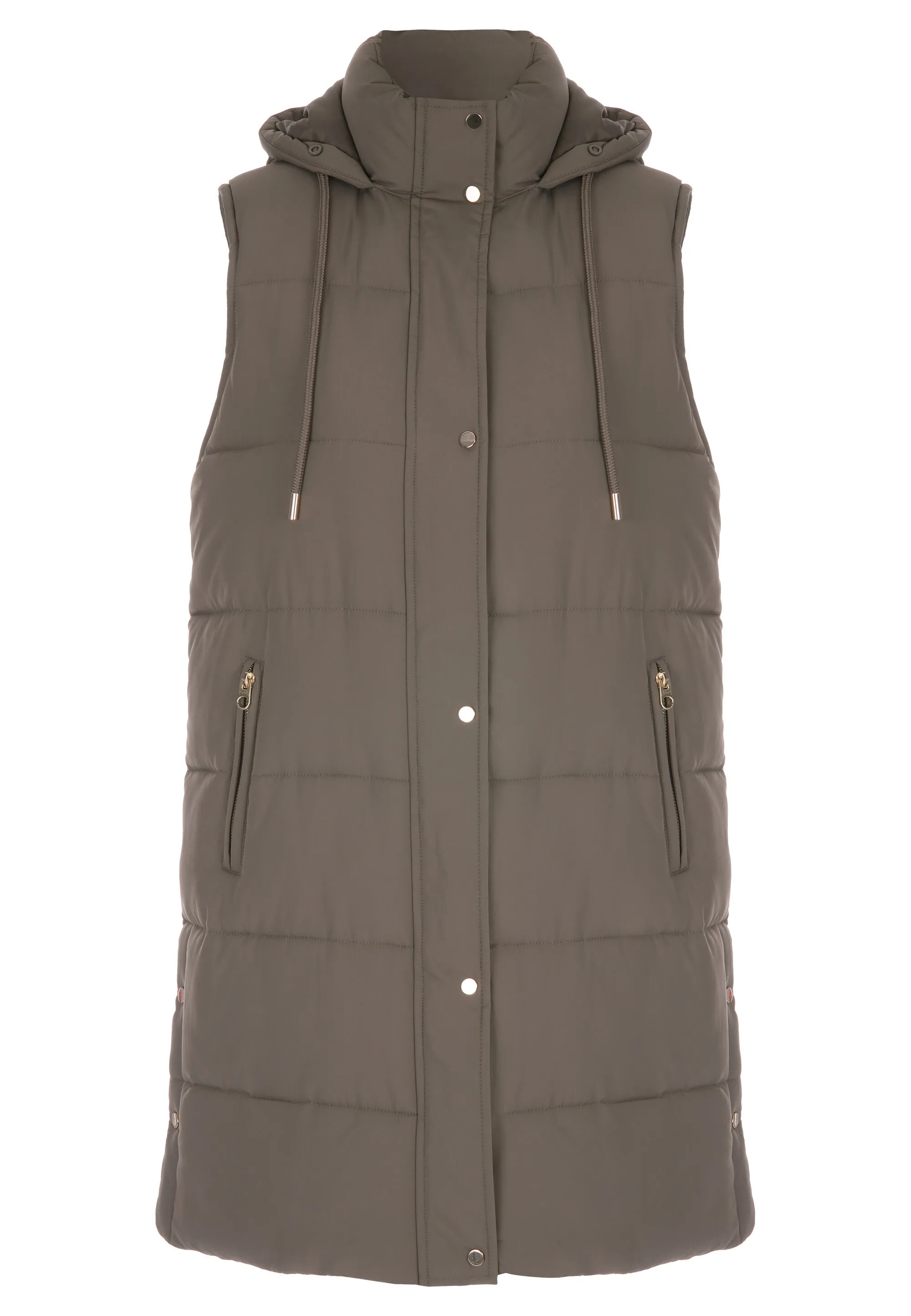 Womens Khaki Padded Hooded Gilet Jacket