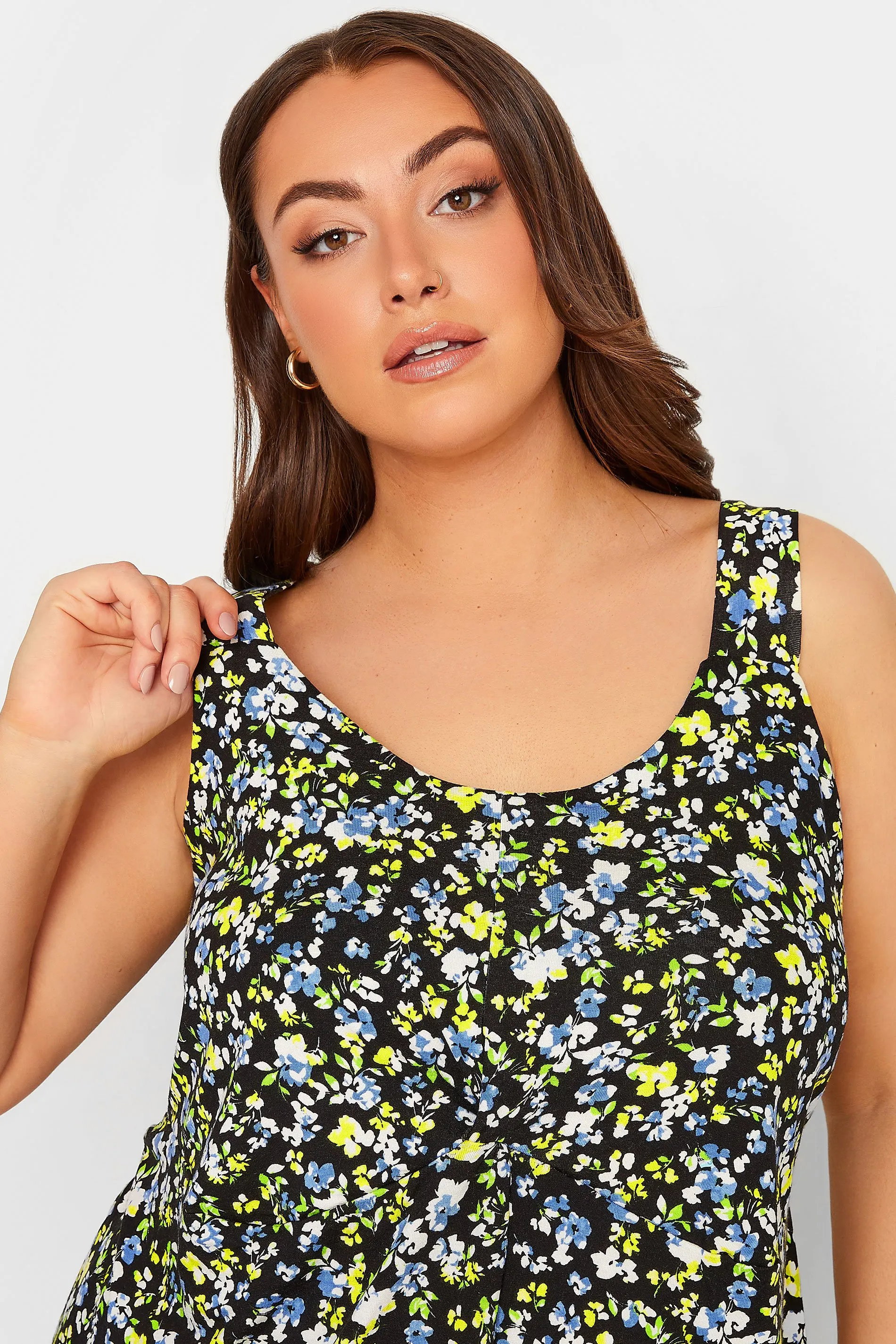 YOURS Curve Black Floral Print Vest Top