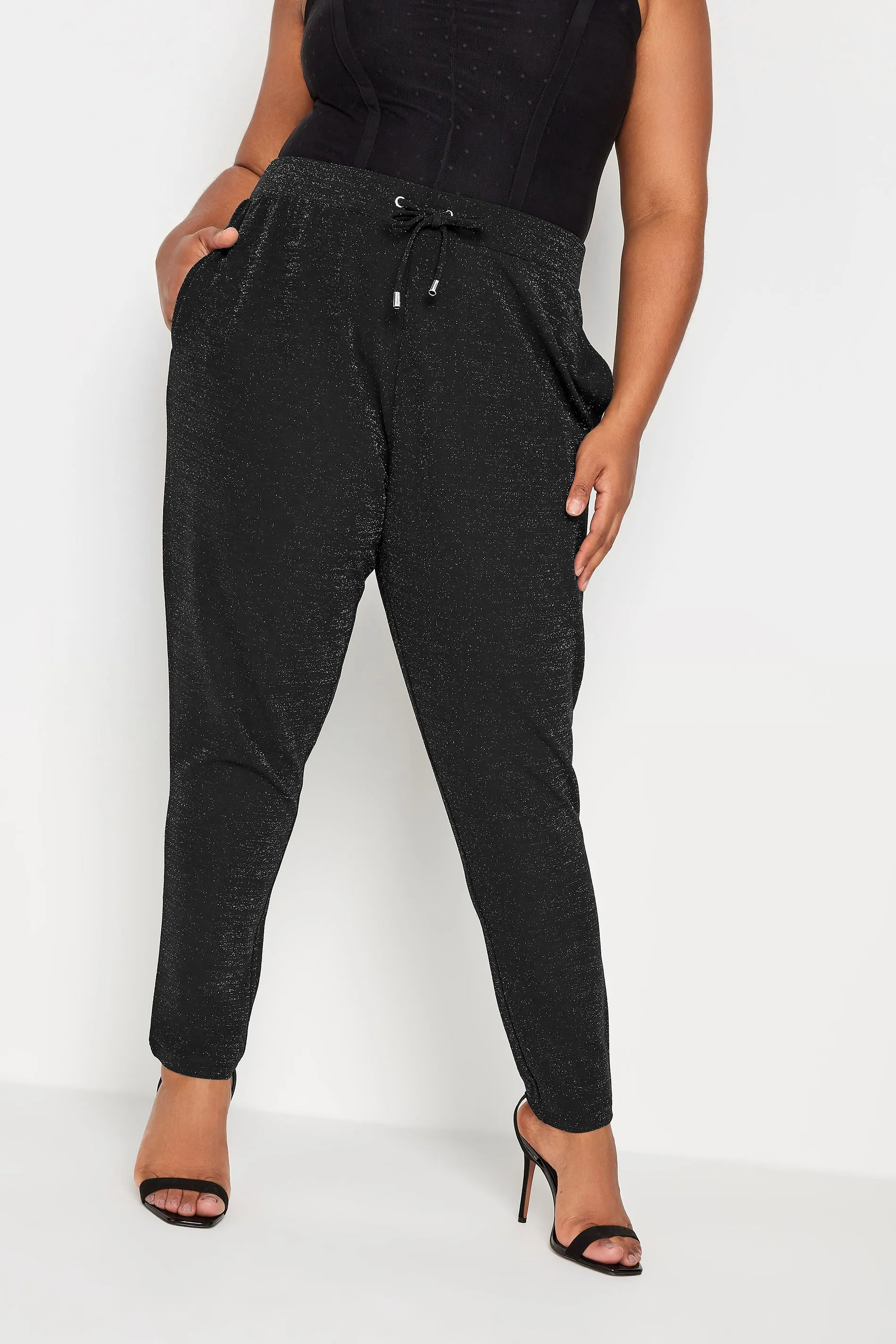 YOURS Curve Black Glitter Stretch Harem Joggers