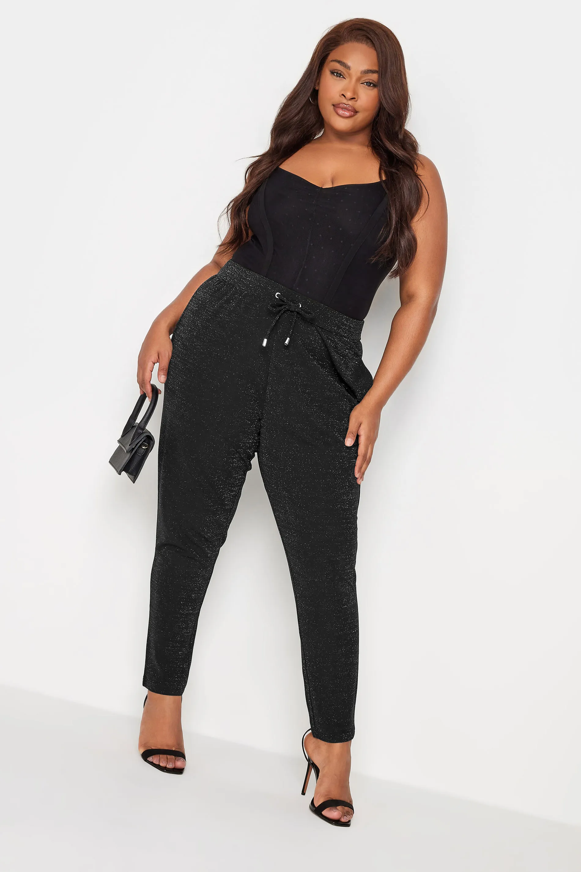 YOURS Curve Black Glitter Stretch Harem Joggers