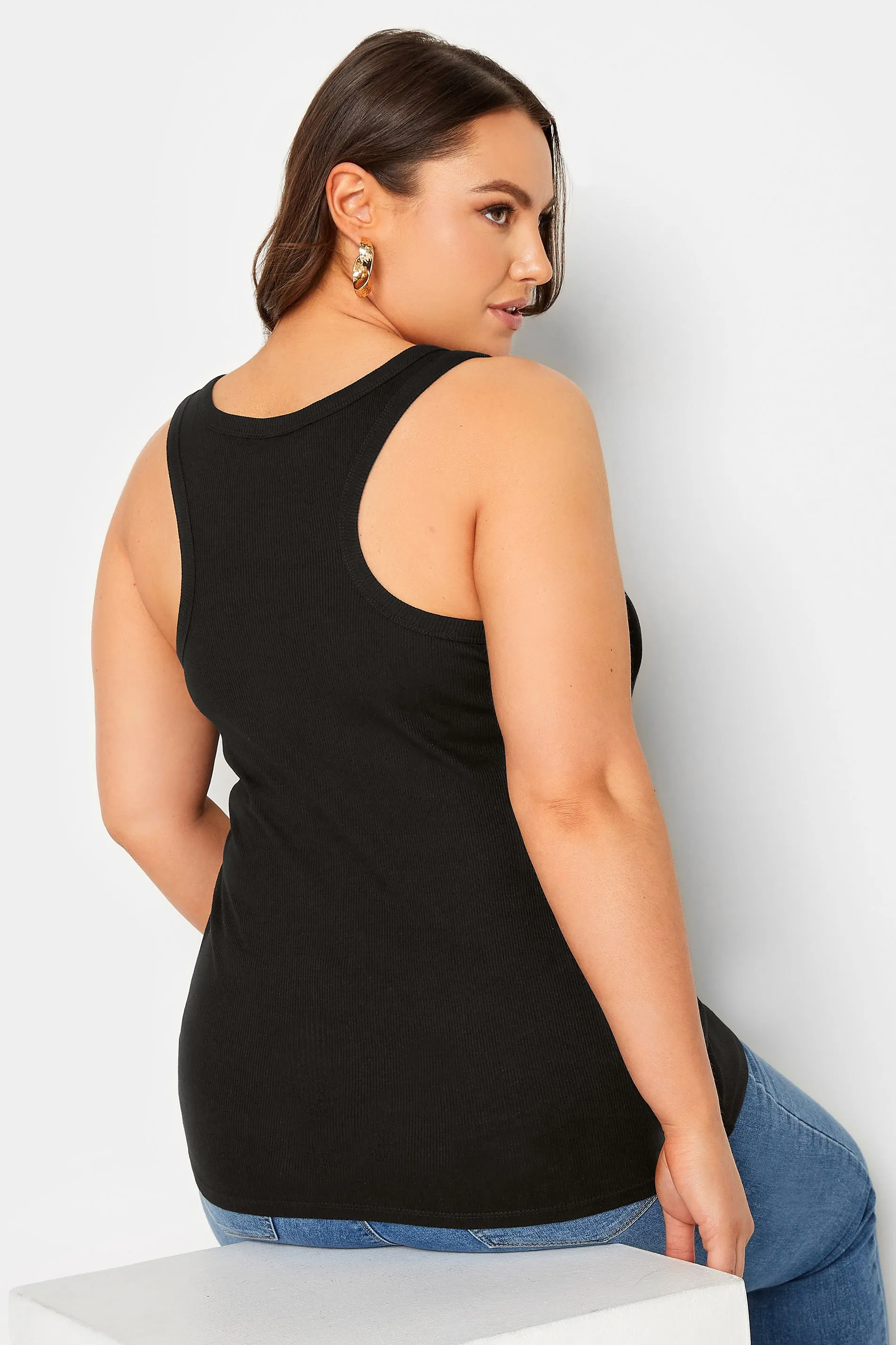 YOURS Curve Black Ribbed Racer Back Vest Top