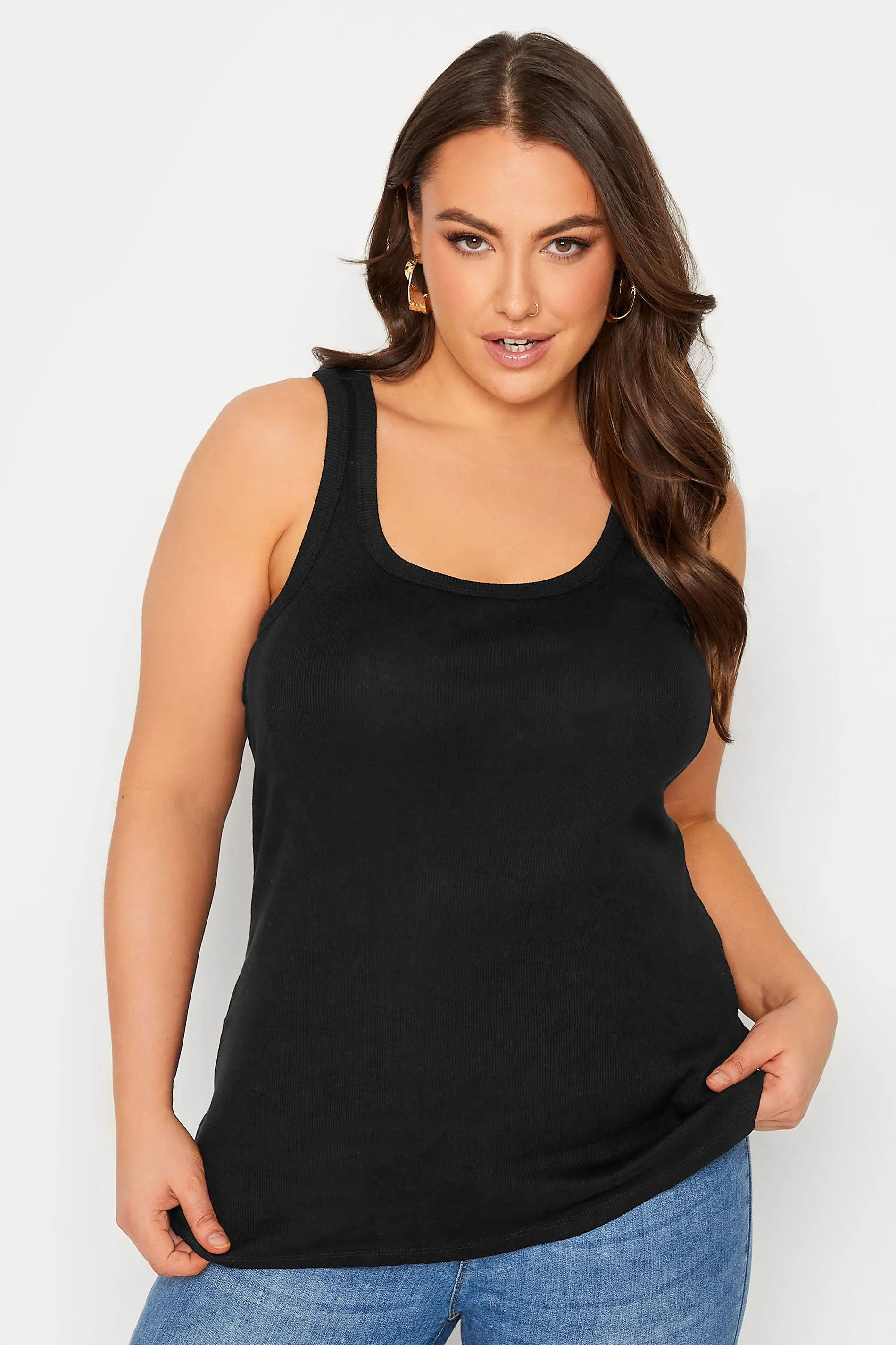 YOURS Curve Black Ribbed Racer Back Vest Top