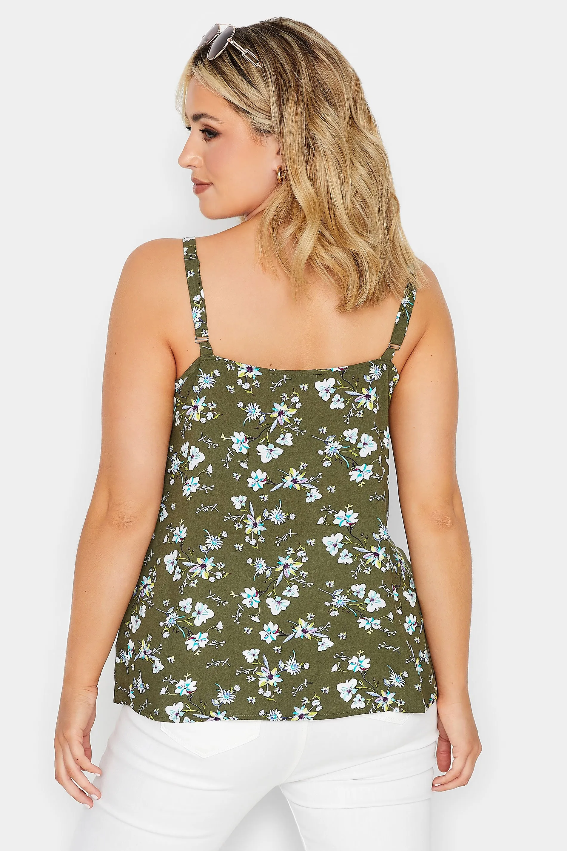 YOURS Curve Green Floral Button Cami Vest Top ONLINE SPECIAL OFFER