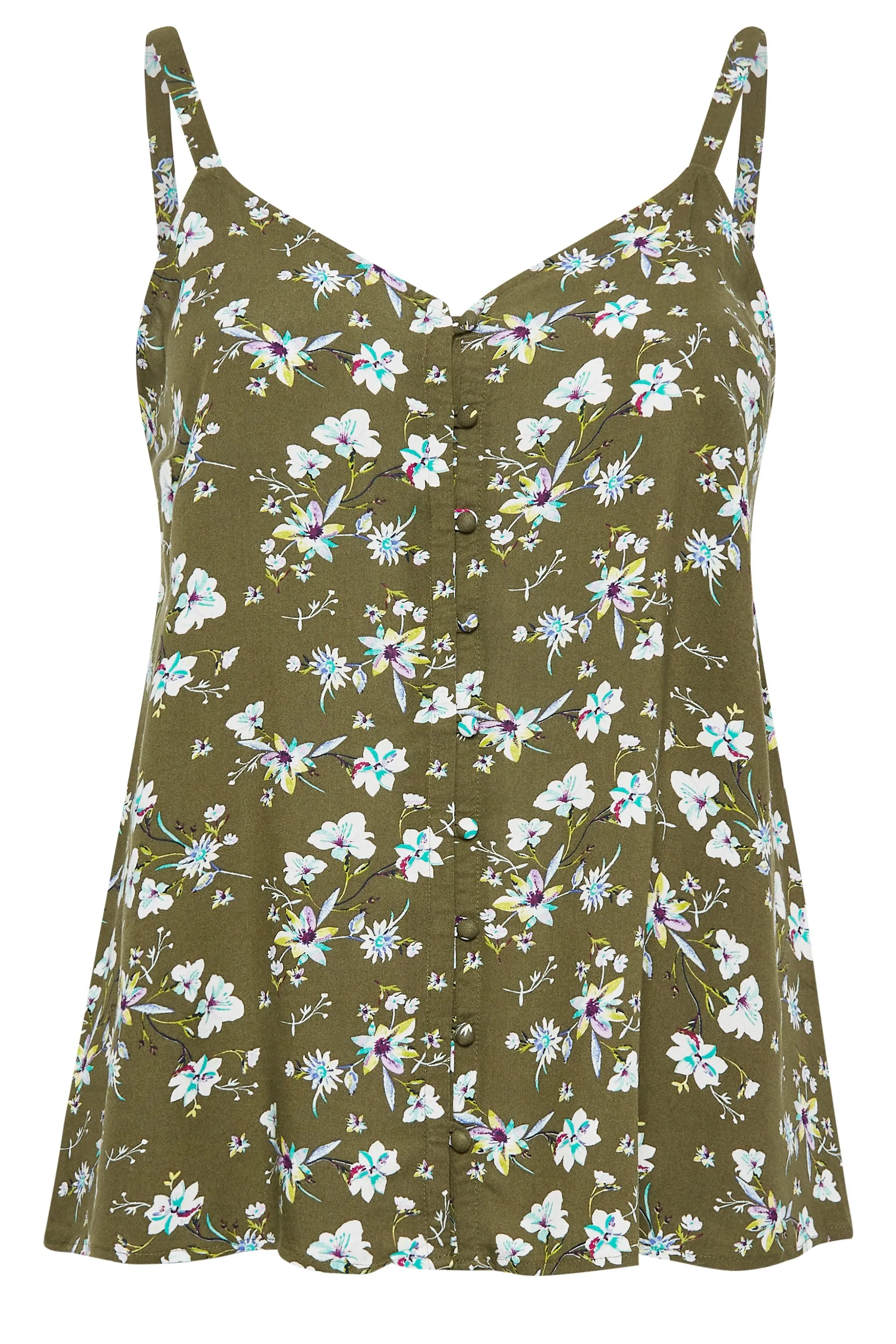 YOURS Curve Green Floral Button Cami Vest Top ONLINE SPECIAL OFFER