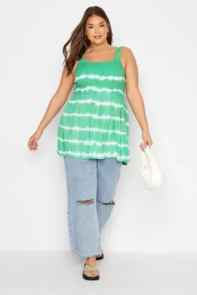 YOURS Curve Green Tie Dye Shirred Vest Top