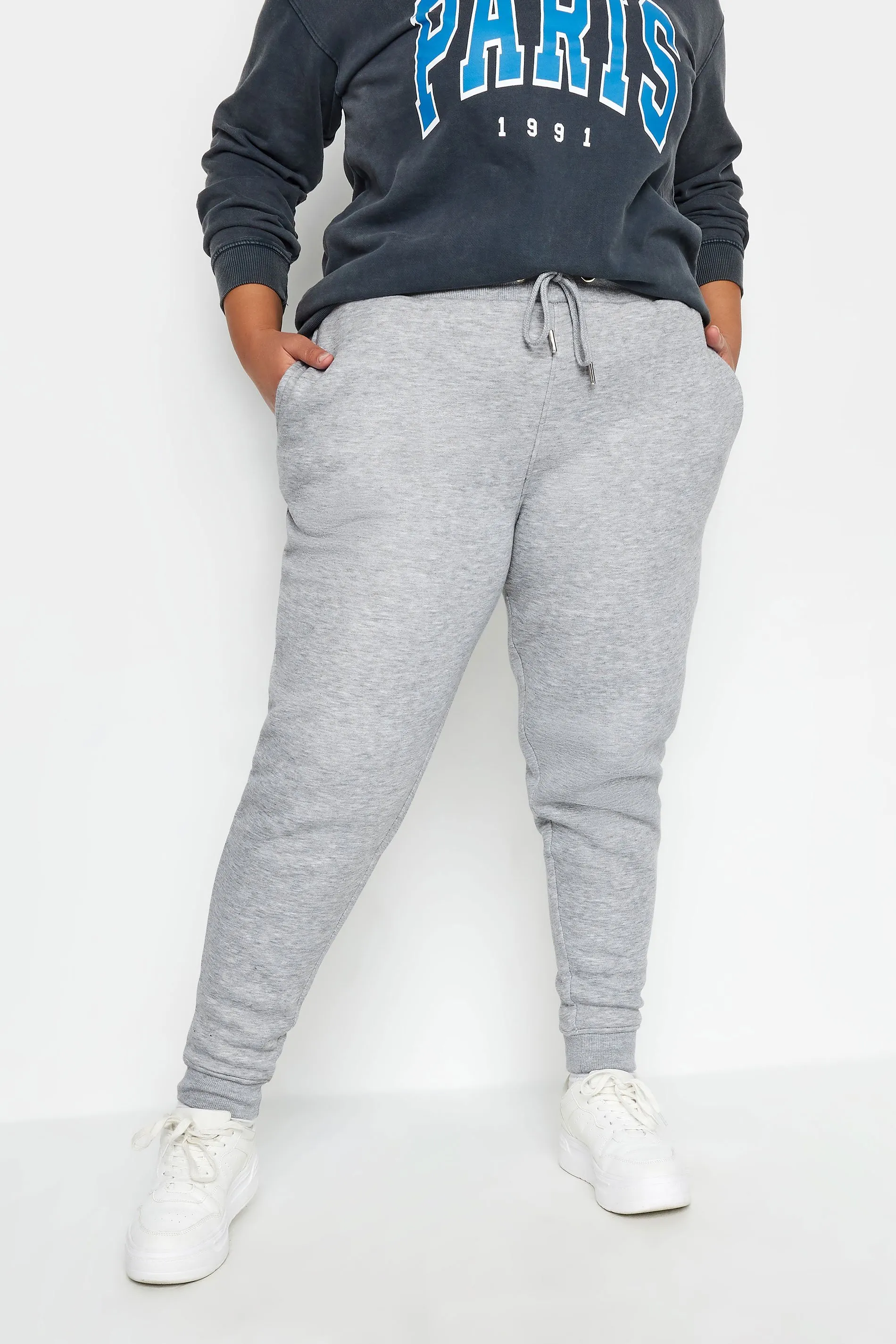 YOURS Curve Light Grey Cuffed Stretch Joggers