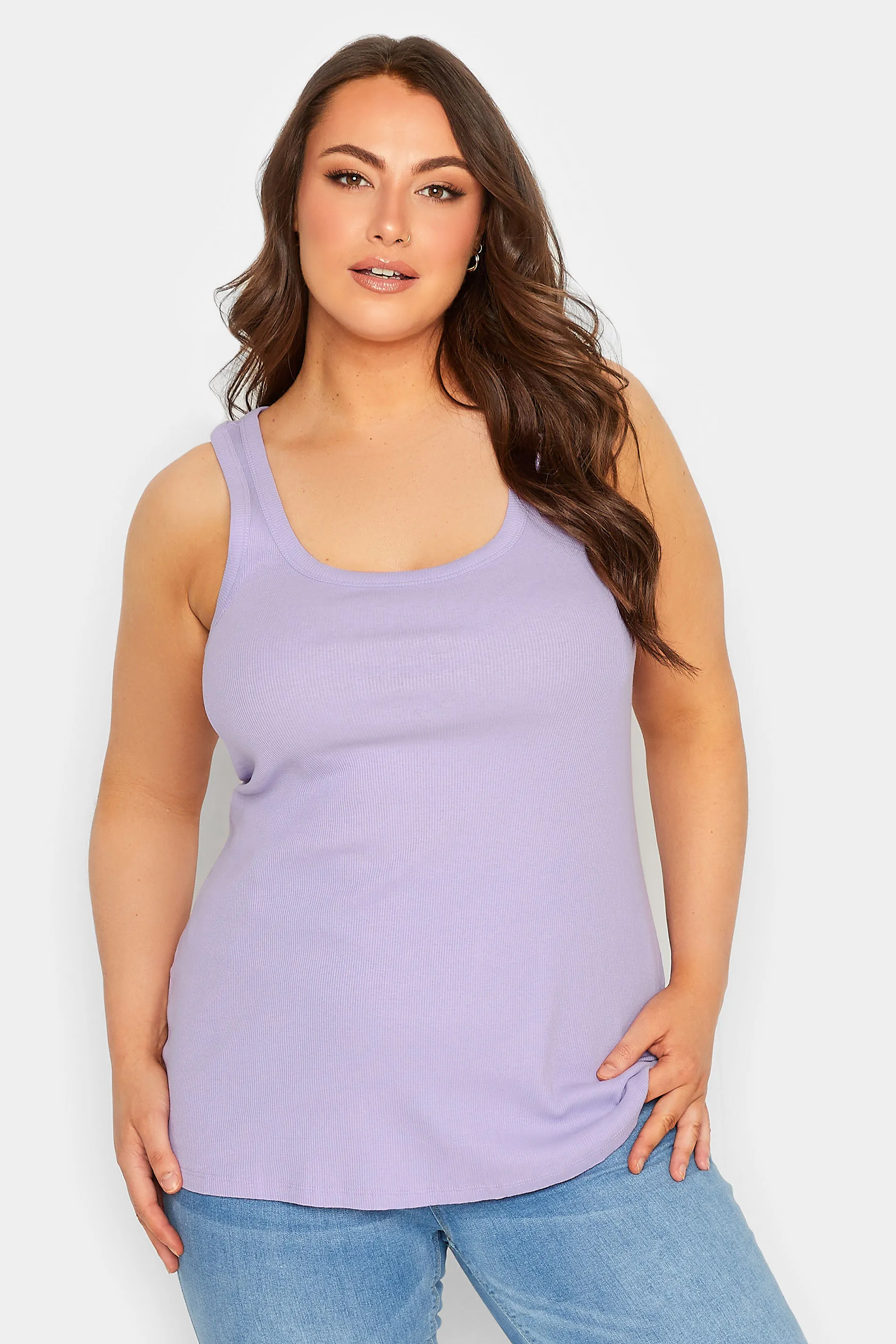 YOURS Curve Lilac Purple Ribbed Racer Back Vest Top