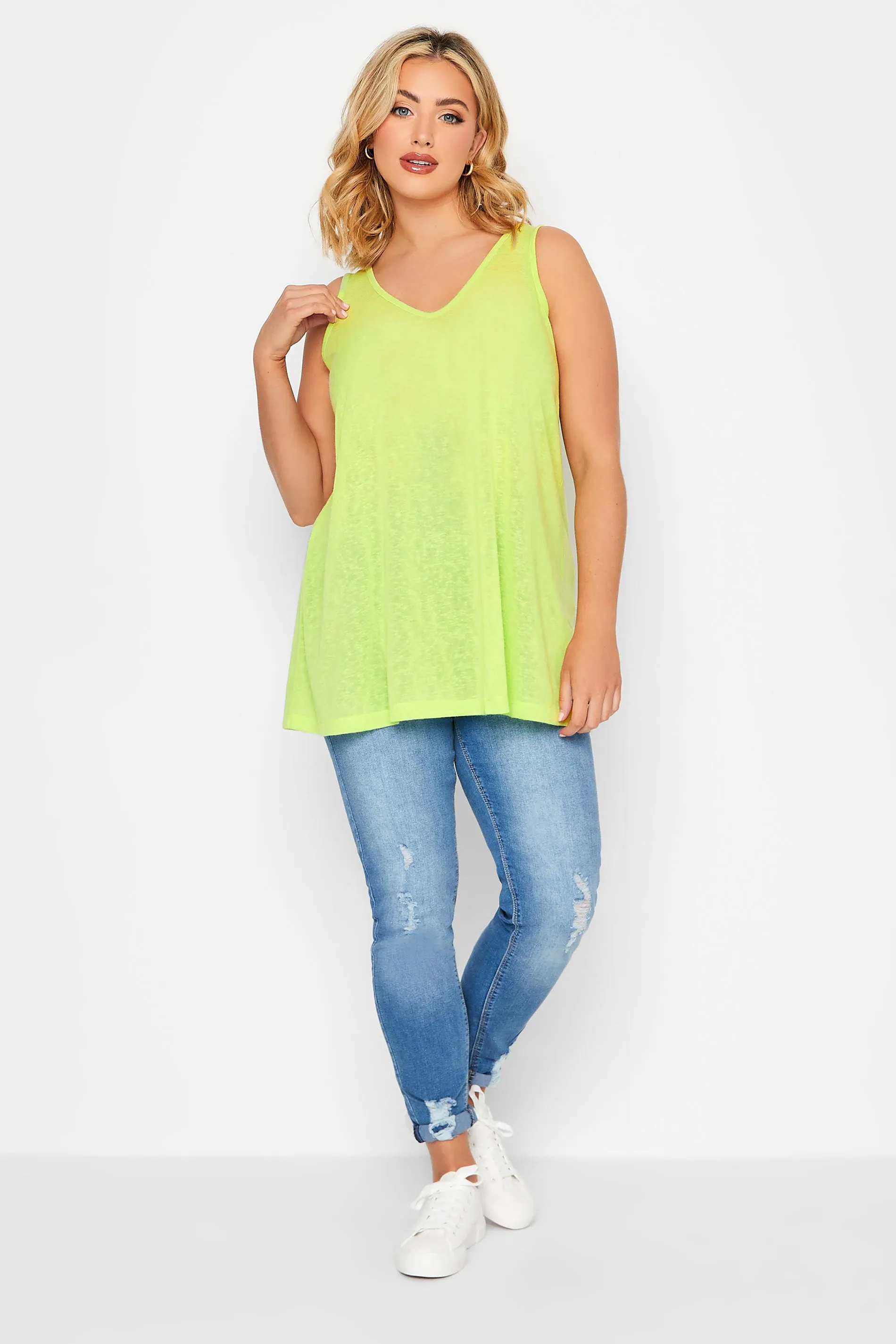 YOURS Curve Lime Green Linen Look Vest Top