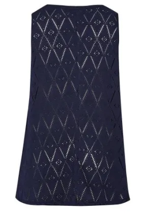 YOURS Curve Navy Blue Broderie Anglaise Pleated Vest Top