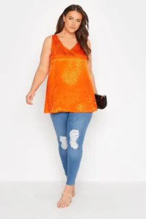 YOURS Curve Orange Animal Print Satin Vest Top