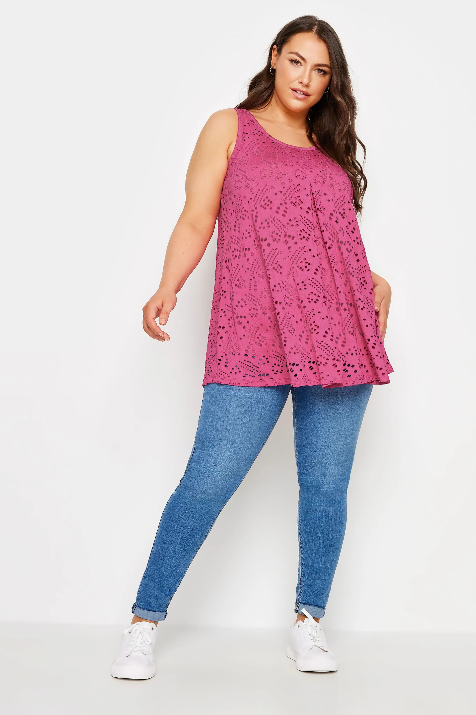 YOURS Curve Pink Broderie Anglaise Swing Vest Top