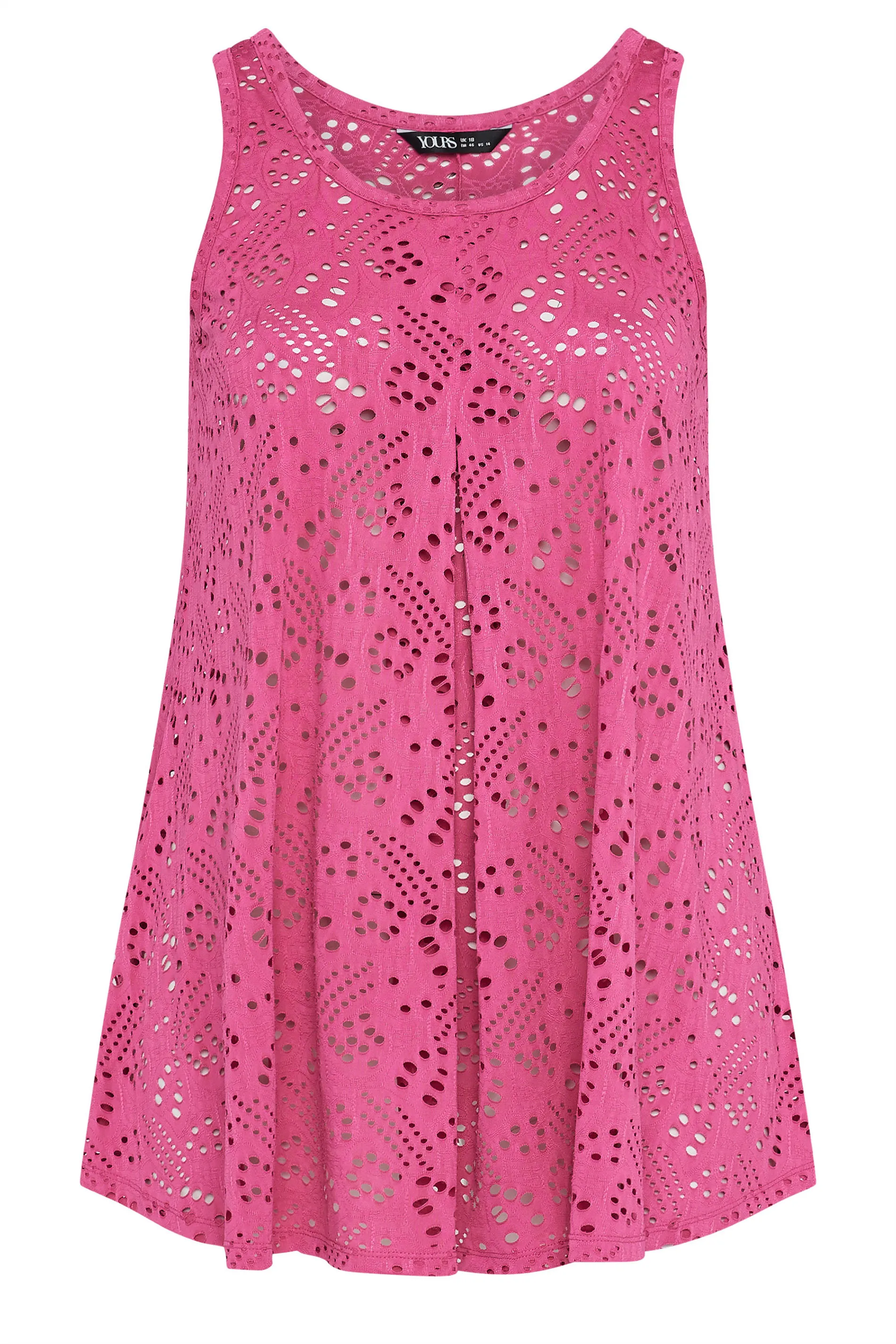 YOURS Curve Pink Broderie Anglaise Swing Vest Top