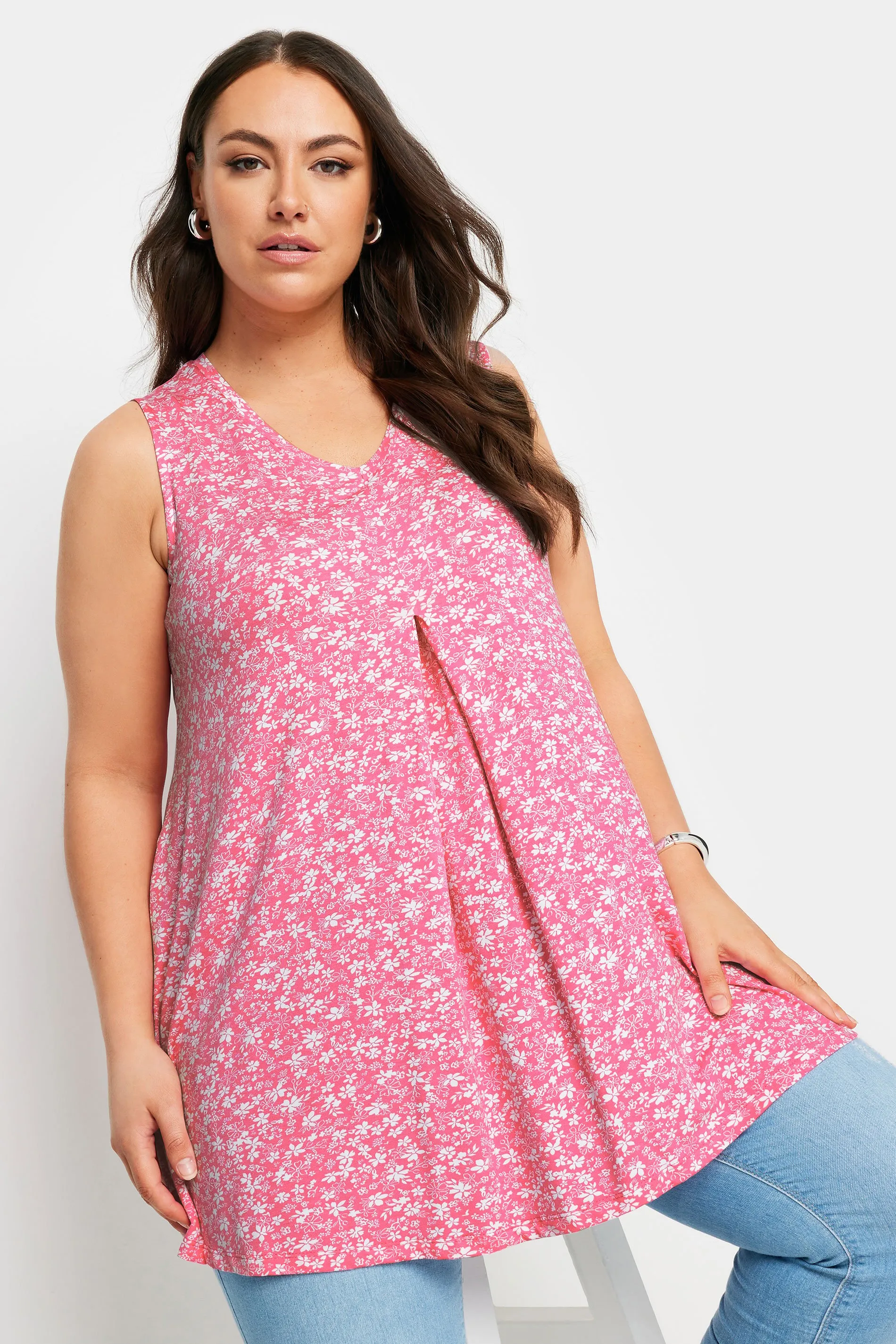 YOURS Curve Pink Ditsy Floral Print Swing Vest Top