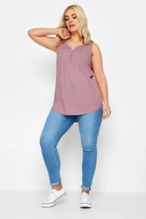 YOURS Curve Pink Pintuck Henley Vest Top