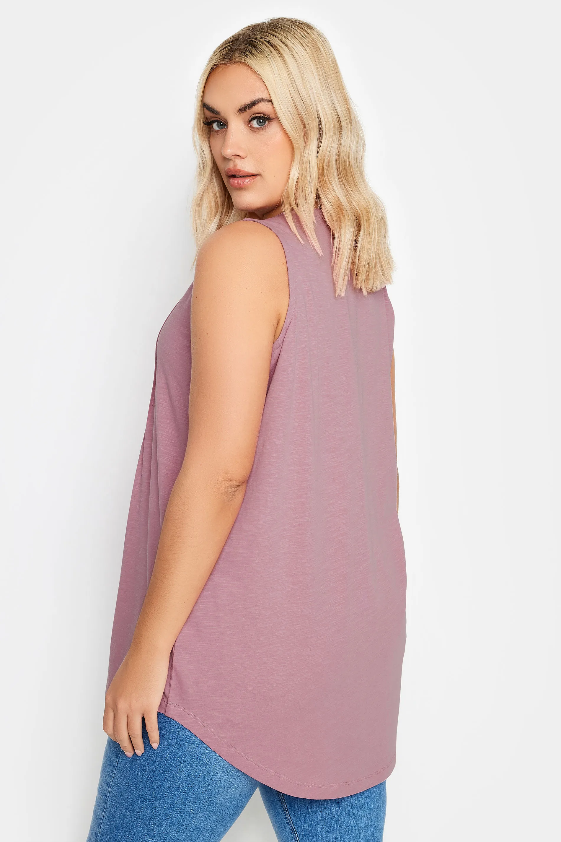 YOURS Curve Pink Pintuck Henley Vest Top