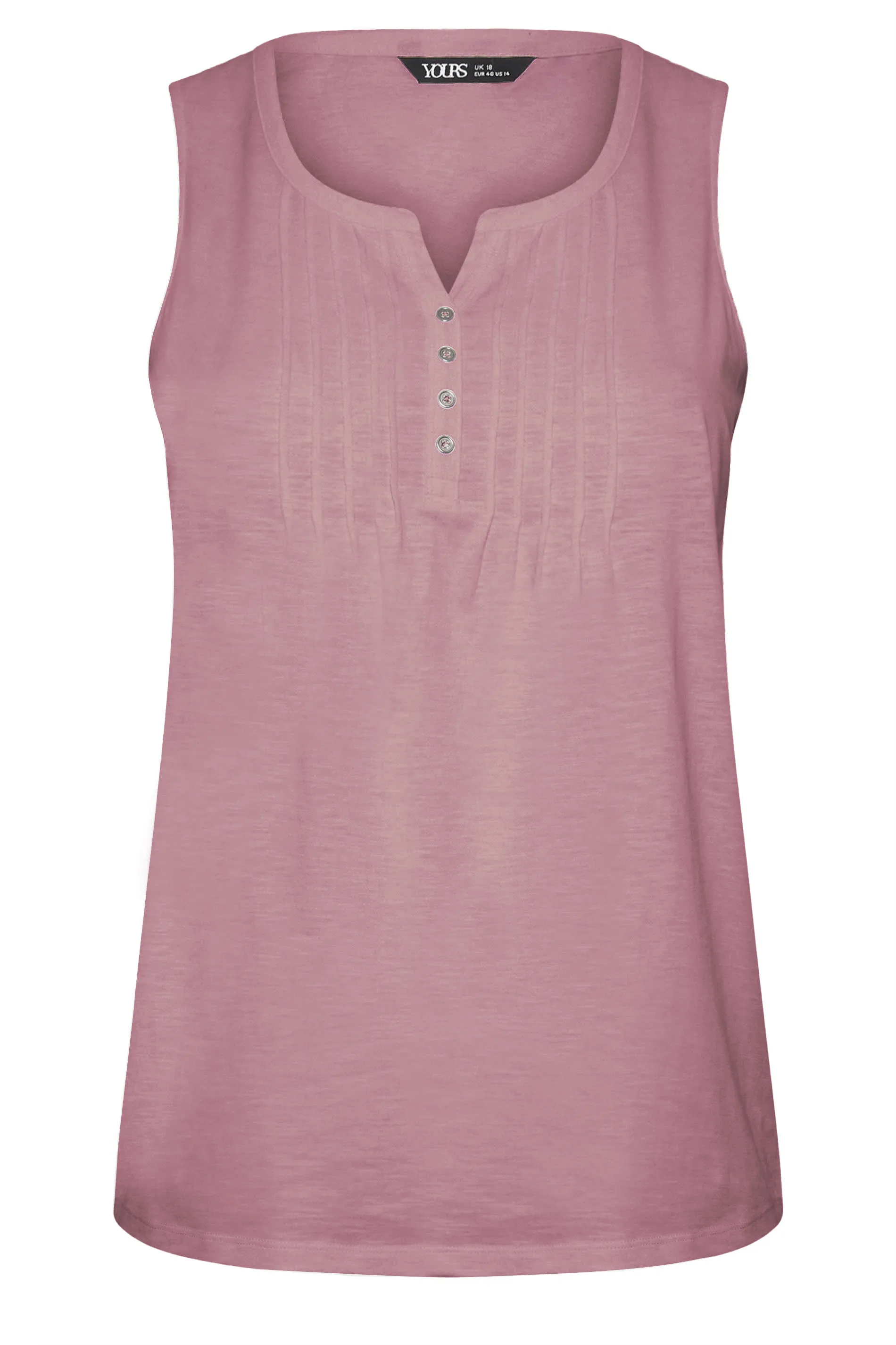 YOURS Curve Pink Pintuck Henley Vest Top