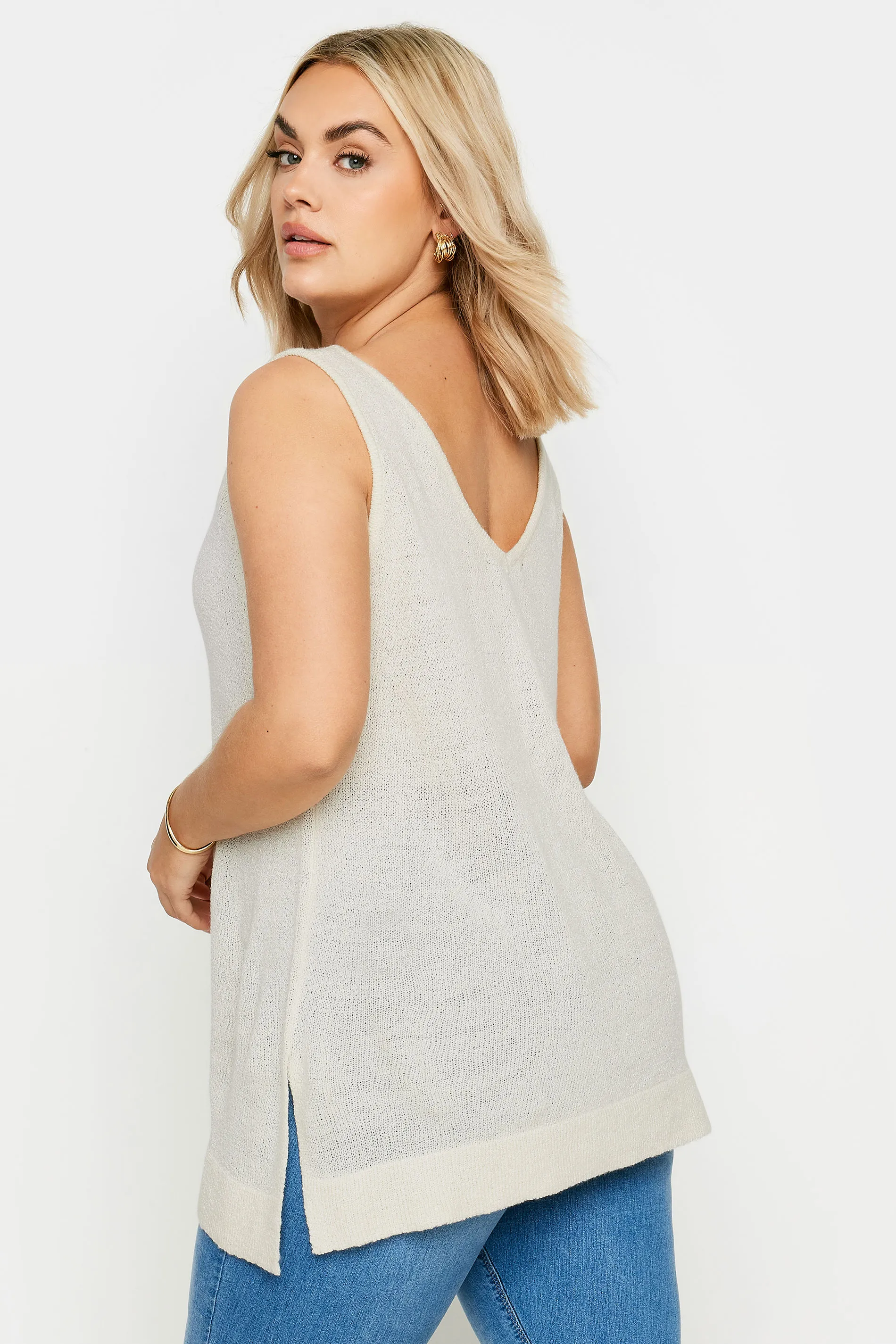 YOURS Curve White Knitted Vest Top